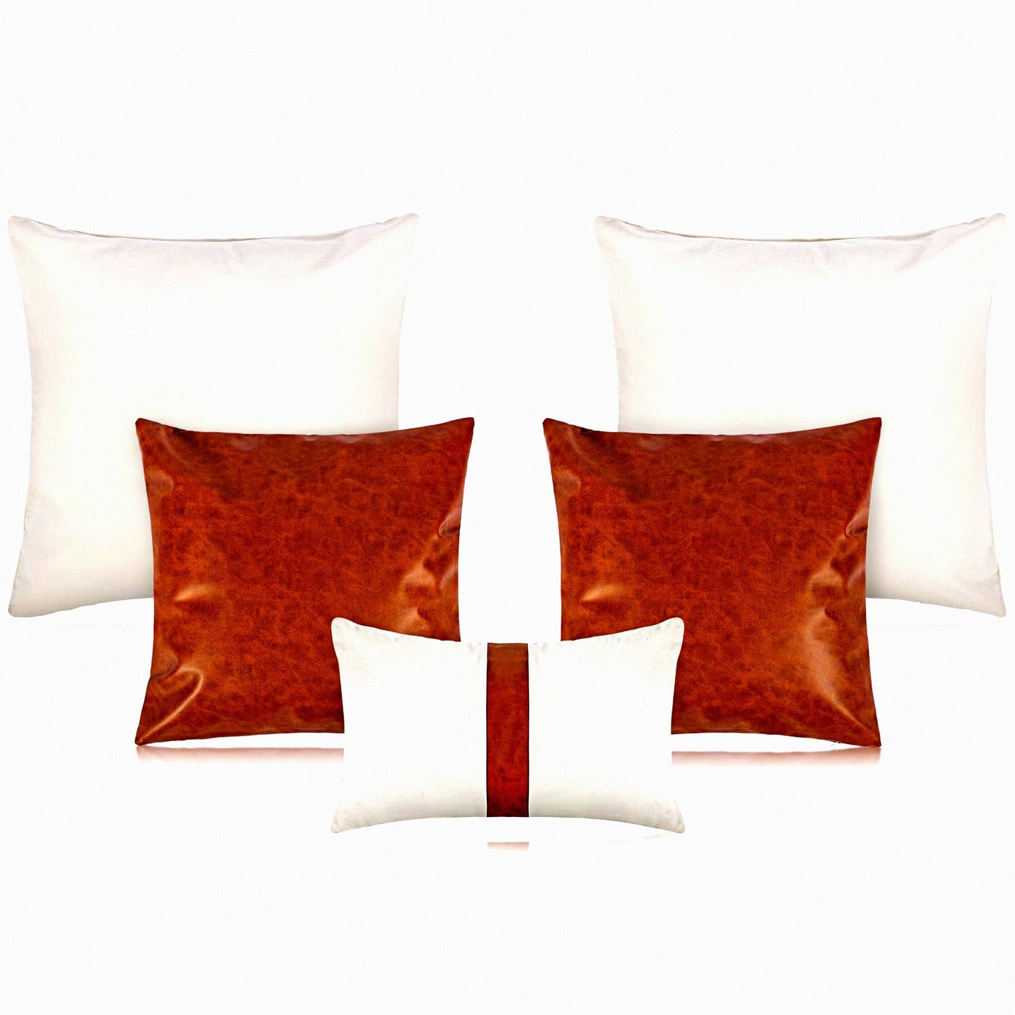Rustic Leather Pillow Cover Set - Farmhouse Decorative Linen Throw Pillowcases - Boho Cushion Covers for Couch - Modern Living Room Accessories