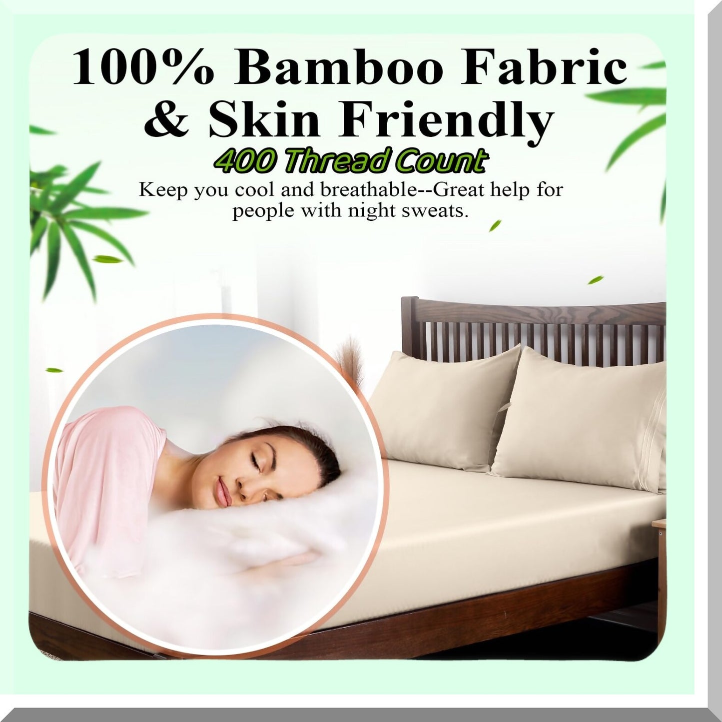 Luxury Bamboo Comfort Queen Fitted Sheet - 400 Thread Count Beige - Soft & Cozy Bottom Sheet - Deep Pocket Design - Breathable & Hypoallergenic - 1 Pack Fitted Sheet Only
