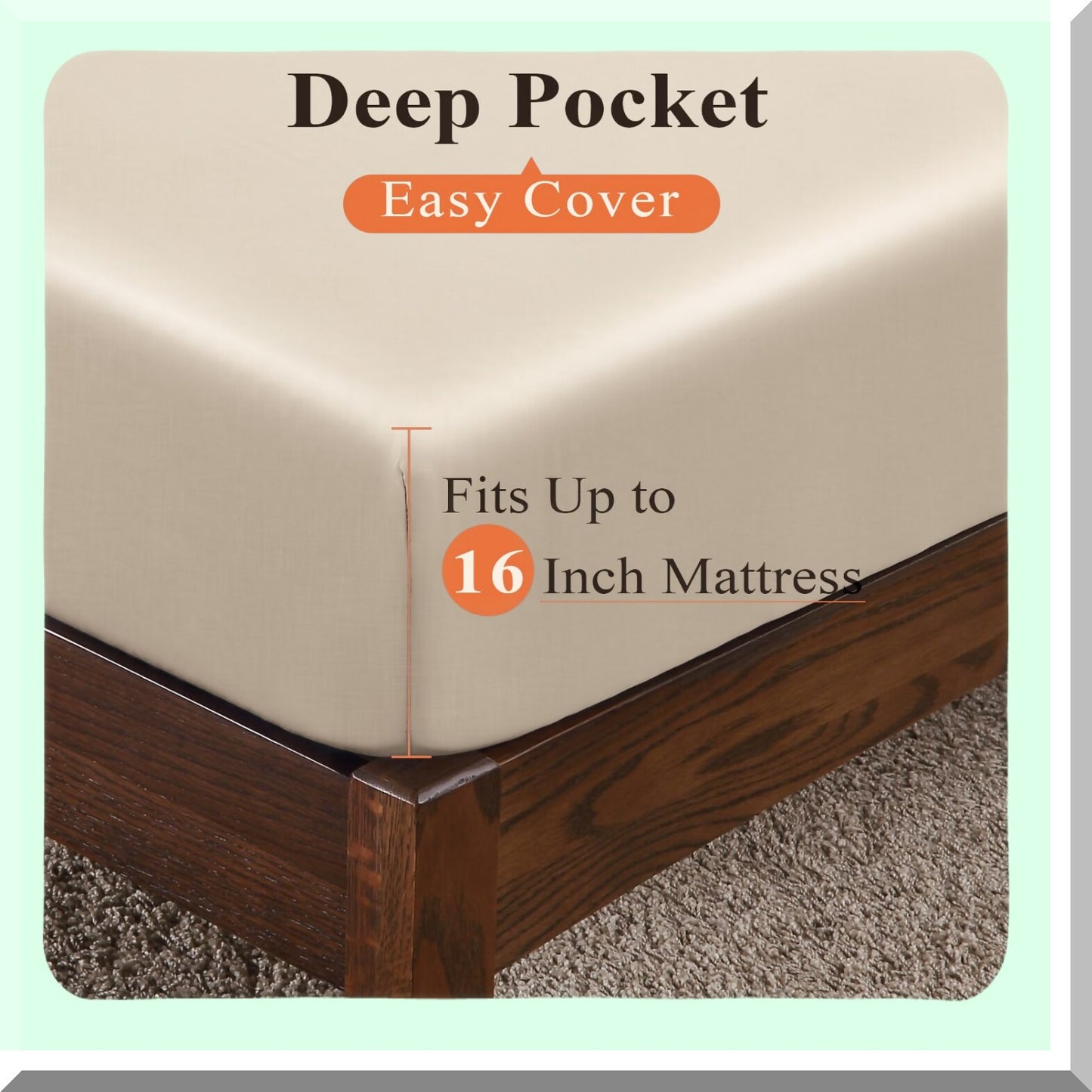 Luxury Bamboo Comfort Queen Fitted Sheet - 400 Thread Count Beige - Soft & Cozy Bottom Sheet - Deep Pocket Design - Breathable & Hypoallergenic - 1 Pack Fitted Sheet Only