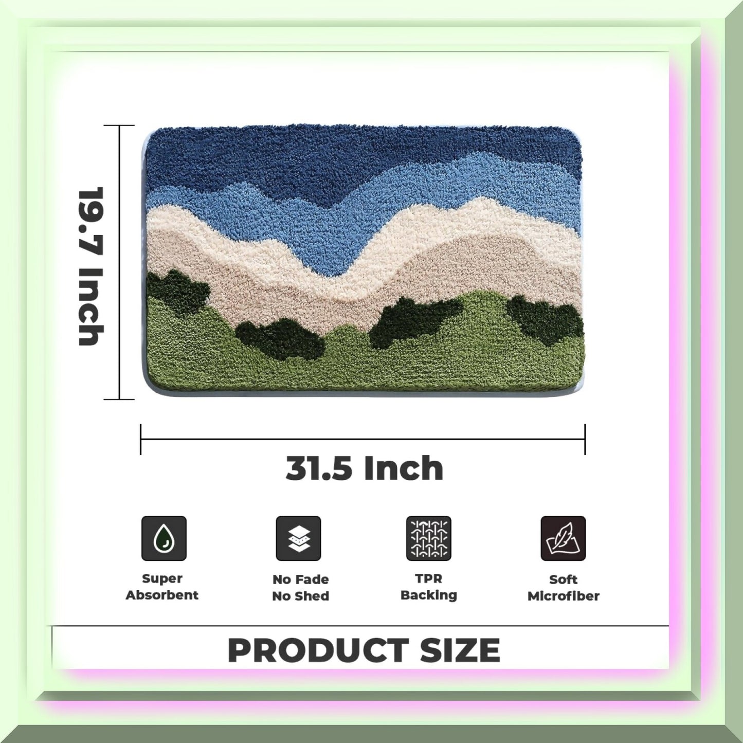 Green Microfiber Bathroom Mat 31"x20"