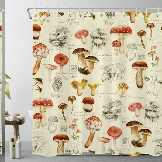 Mushroom Shower Curtain 72x72 Inches Yellow