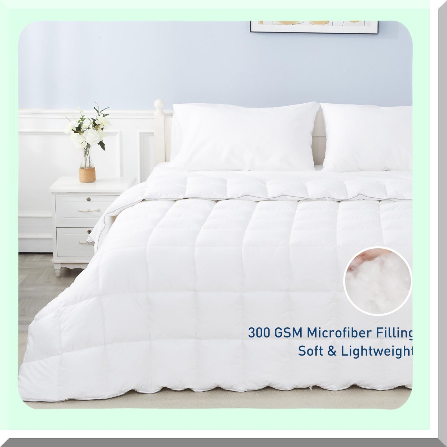 PureCotton White Down Alternative Comforter - All Season Lightweight Duvet Insert with 8 Corner Tabs for Queen Bed - Soft, Breathable, Noiseless Bedding