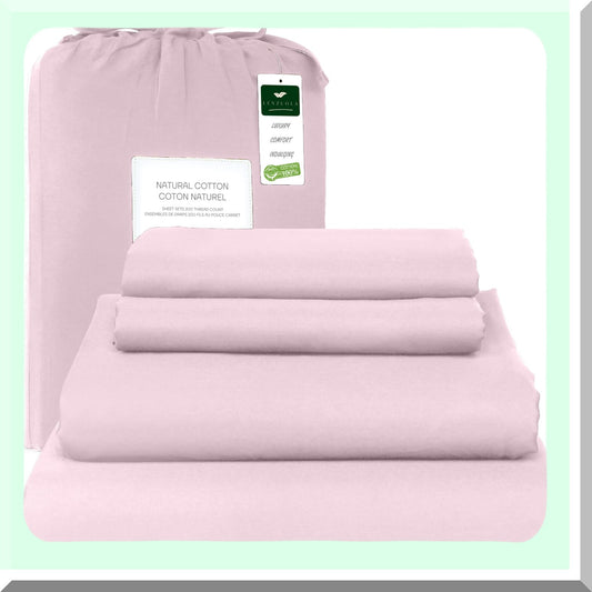 CoolCotton Deep Pocket 4-Piece Bed Sheet Set - Queen Size, Sateen Weave, Breathable & Cooling, Elastic All Around, 100% Natural Cotton, Pink