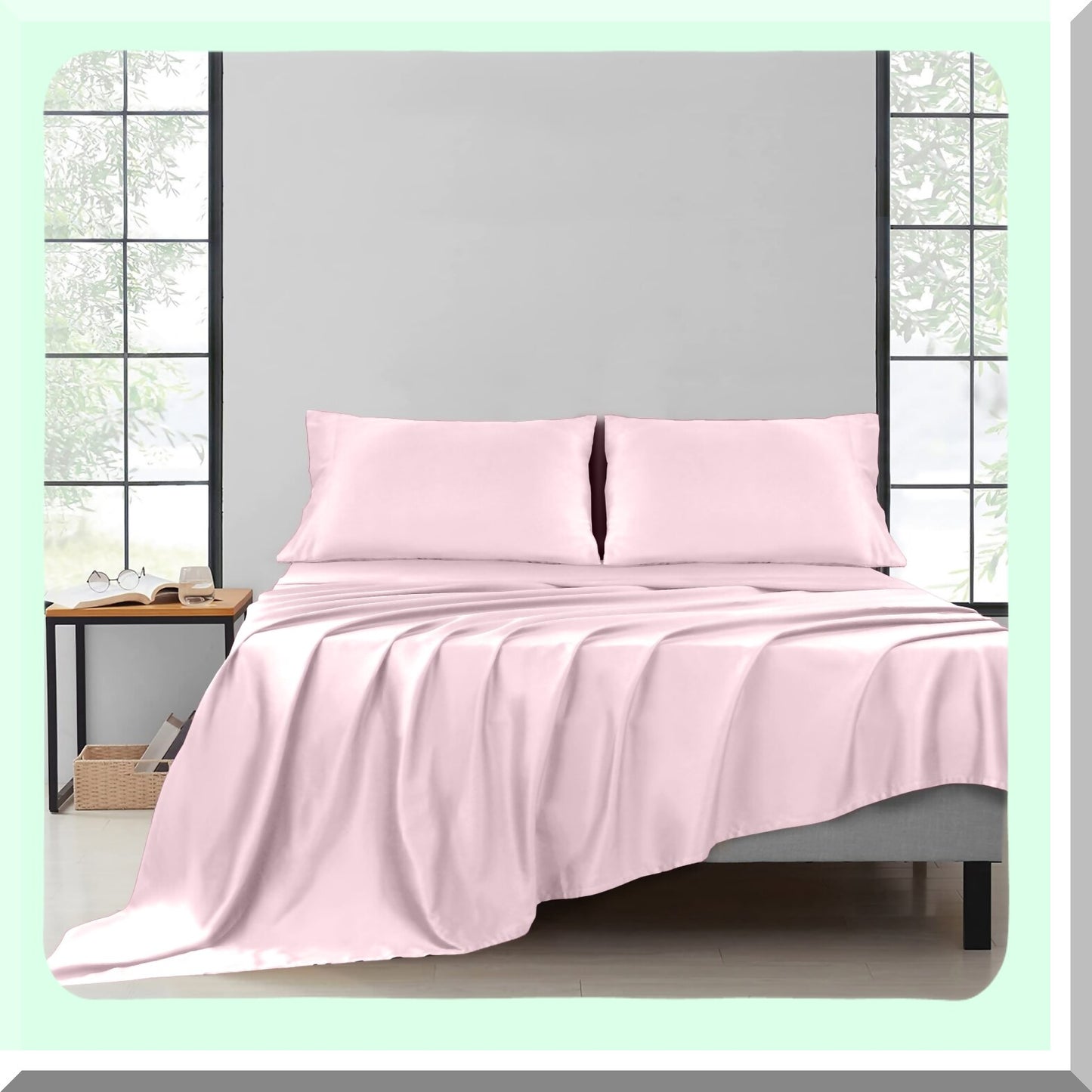 CoolCotton Deep Pocket 4-Piece Bed Sheet Set - Queen Size, Sateen Weave, Breathable & Cooling, Elastic All Around, 100% Natural Cotton, Pink
