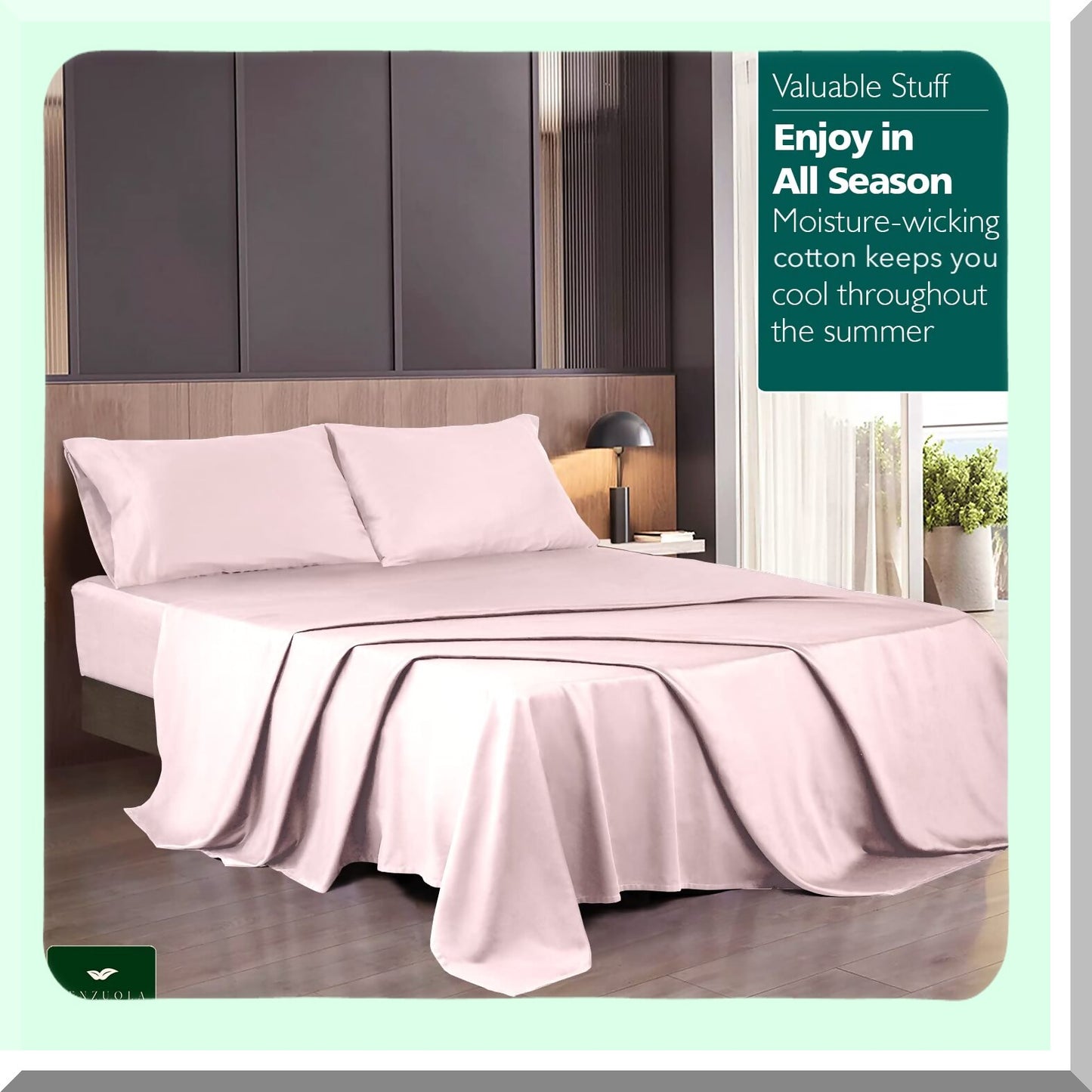 CoolCotton Deep Pocket 4-Piece Bed Sheet Set - Queen Size, Sateen Weave, Breathable & Cooling, Elastic All Around, 100% Natural Cotton, Pink