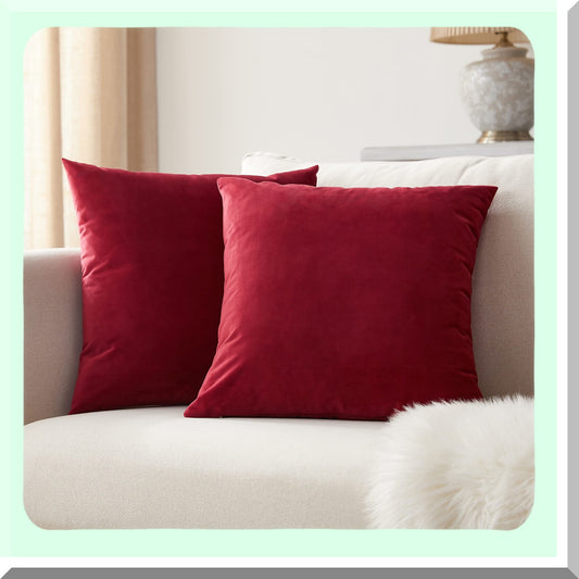 Velvet Wine Red Decorative Pillow Covers - Set of 2 | 18x18 Inches | Sofa Couch Bed Dcor | Throw Pillow Covers