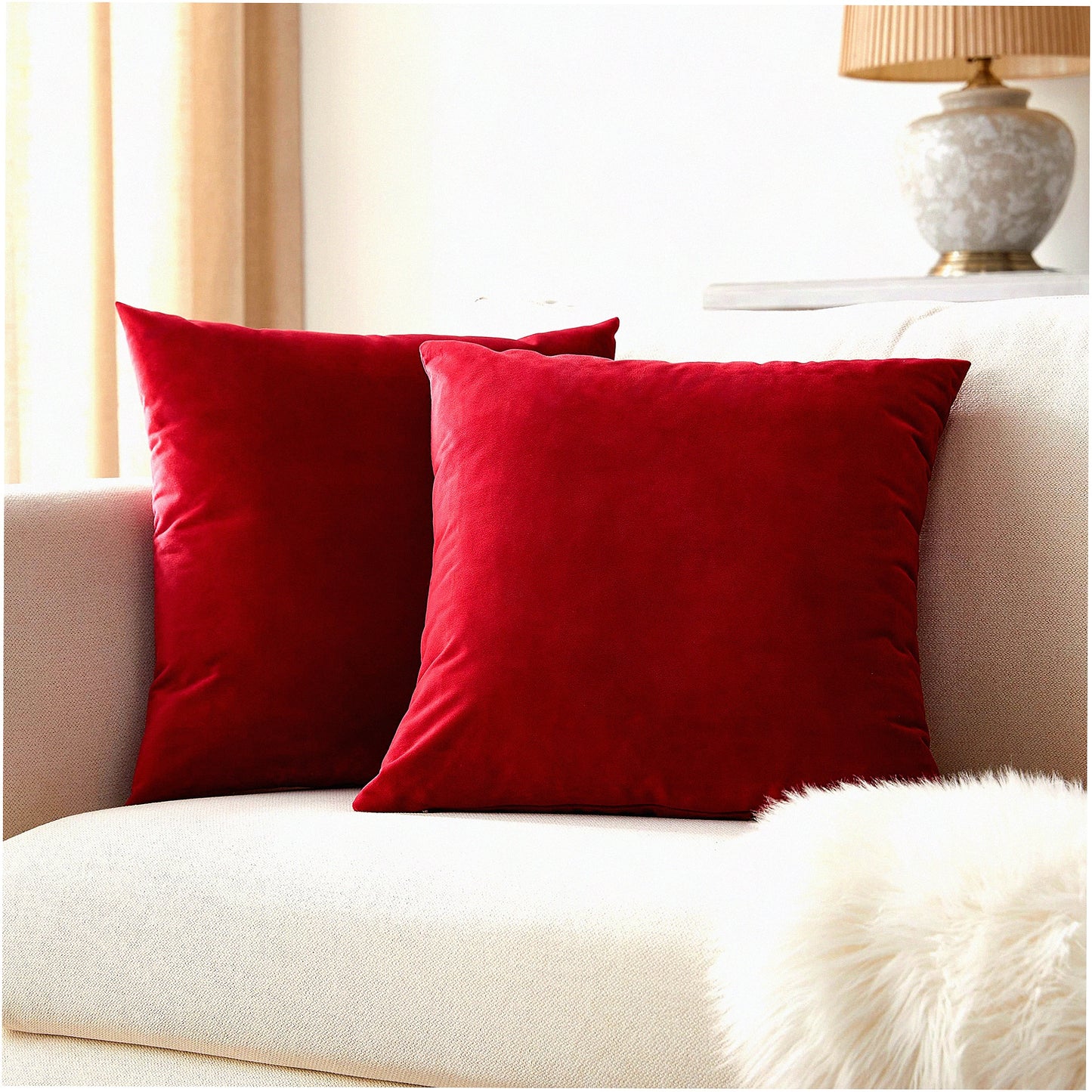 Velvet Wine Red Decorative Pillow Covers - Set of 2 | 18x18 Inches | Sofa Couch Bed Dcor | Throw Pillow Covers