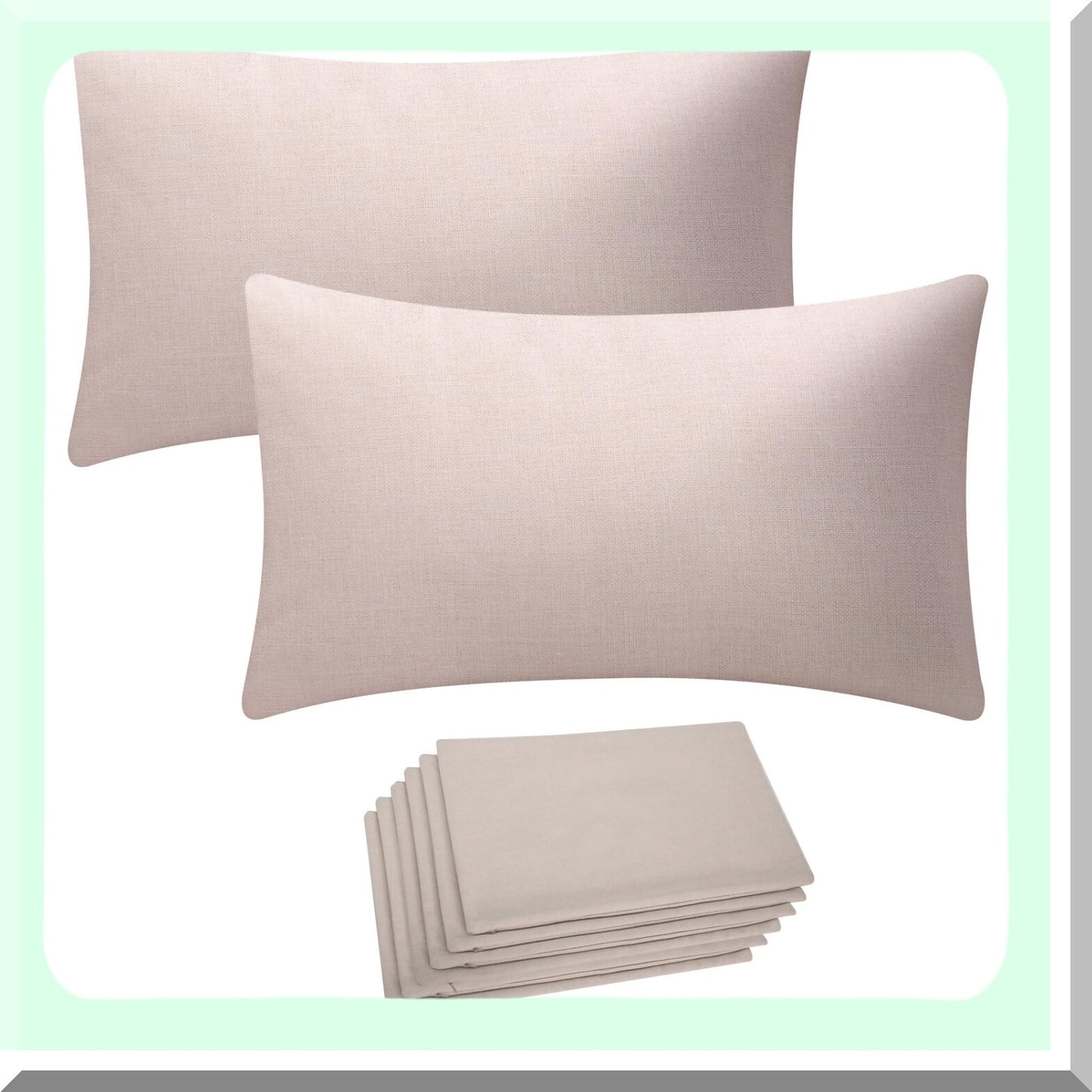Bulk Lumbar Pillow Cover Set - 12x20 Inch Plain Case for Sublimation & HTV Decoration - Beige Linen - Set of 8 Heat Transfer Vinyl Covers