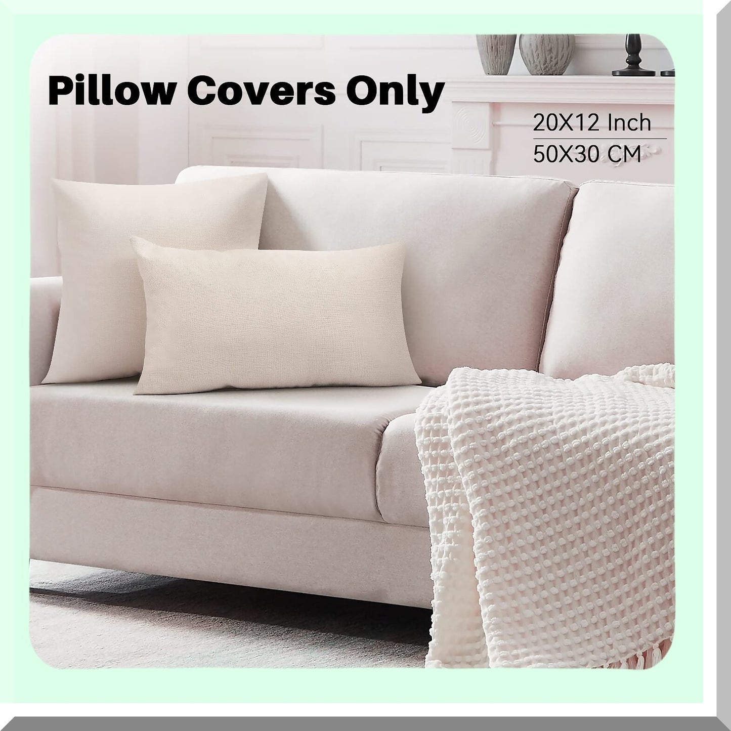 Bulk Lumbar Pillow Cover Set - 12x20 Inch Plain Case for Sublimation & HTV Decoration - Beige Linen - Set of 8 Heat Transfer Vinyl Covers