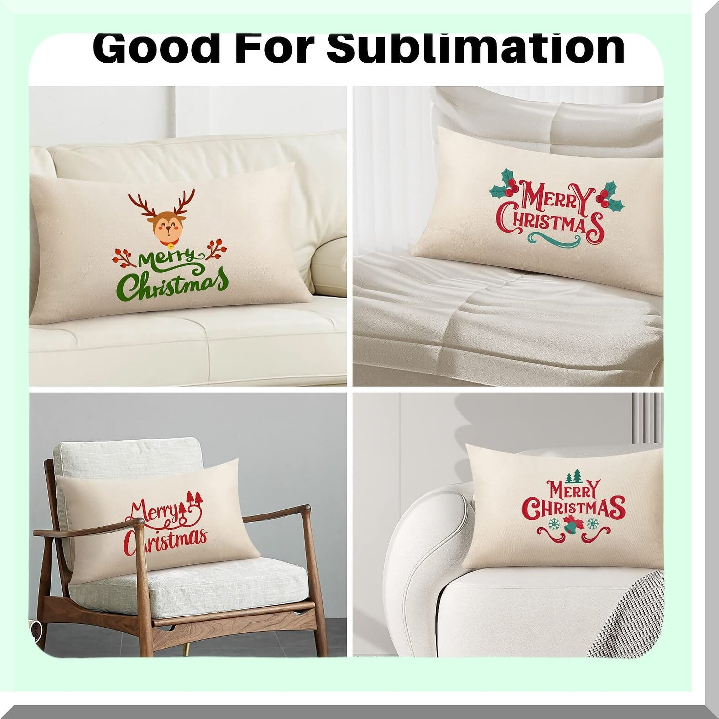 Bulk Lumbar Pillow Cover Set - 12x20 Inch Plain Case for Sublimation & HTV Decoration - Beige Linen - Set of 8 Heat Transfer Vinyl Covers