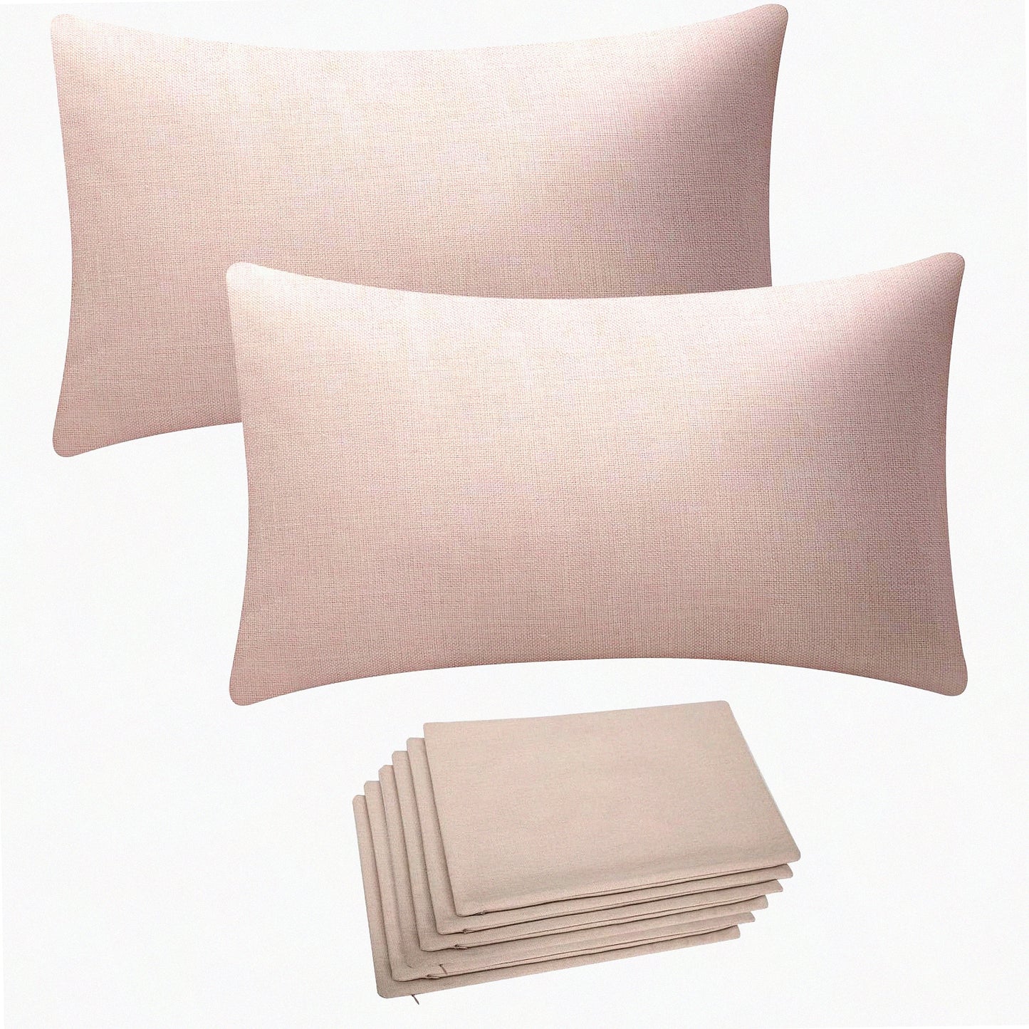 Bulk Lumbar Pillow Cover Set - 12x20 Inch Plain Case for Sublimation & HTV Decoration - Beige Linen - Set of 8 Heat Transfer Vinyl Covers