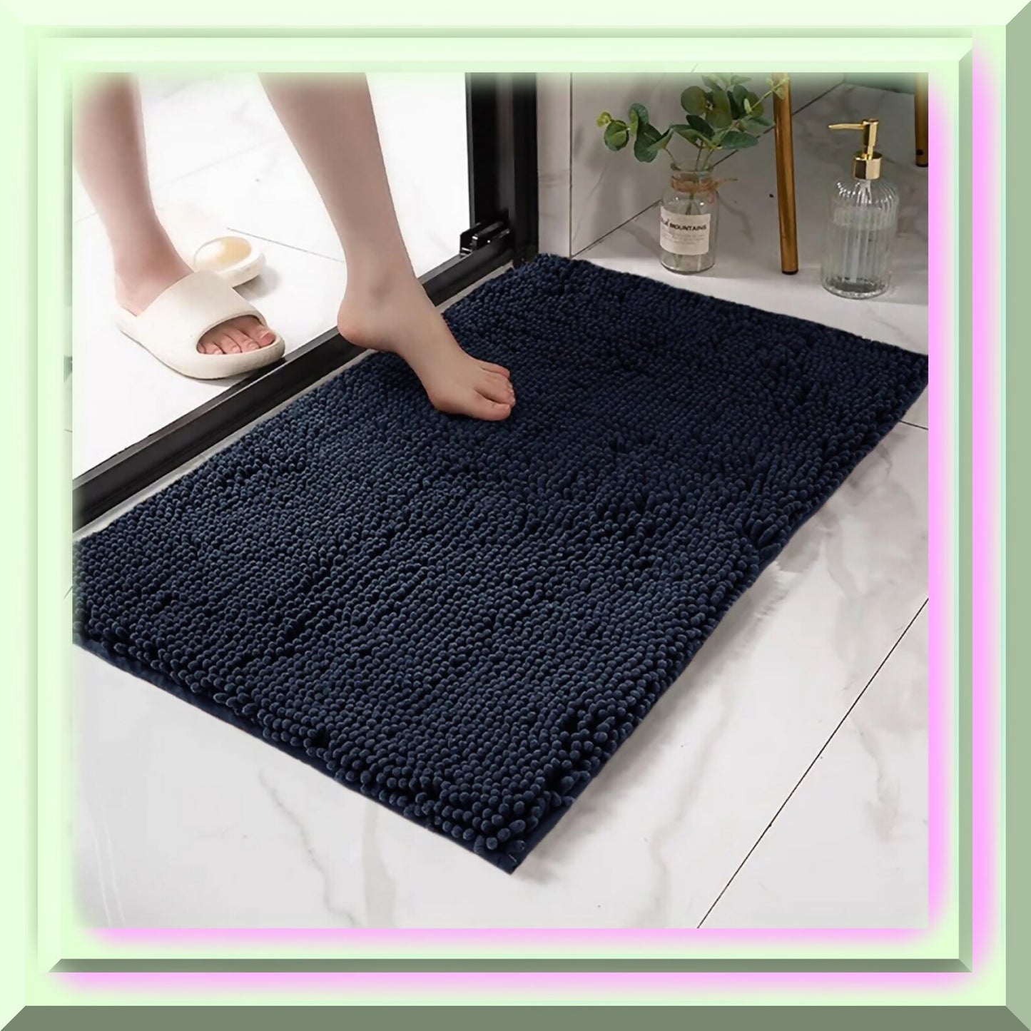 Navy Blue Plush Chenille Bath Mat 19"x30"