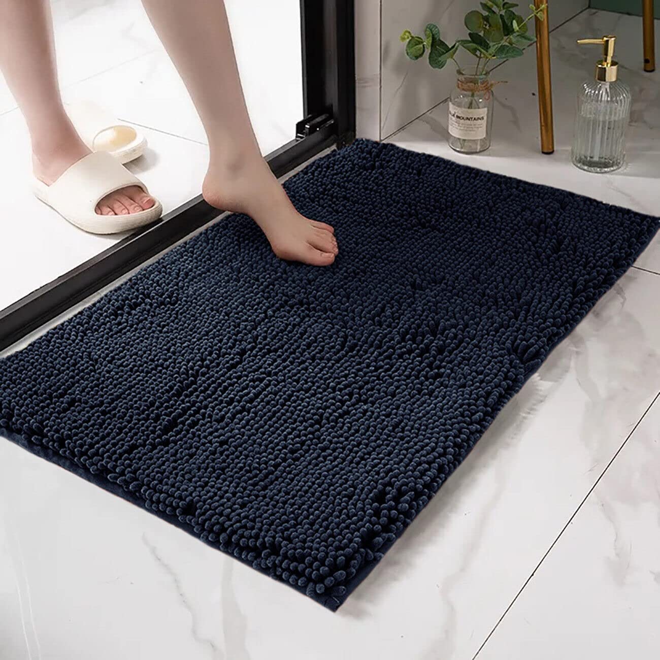 Navy Blue Plush Chenille Bath Mat 19"x30"