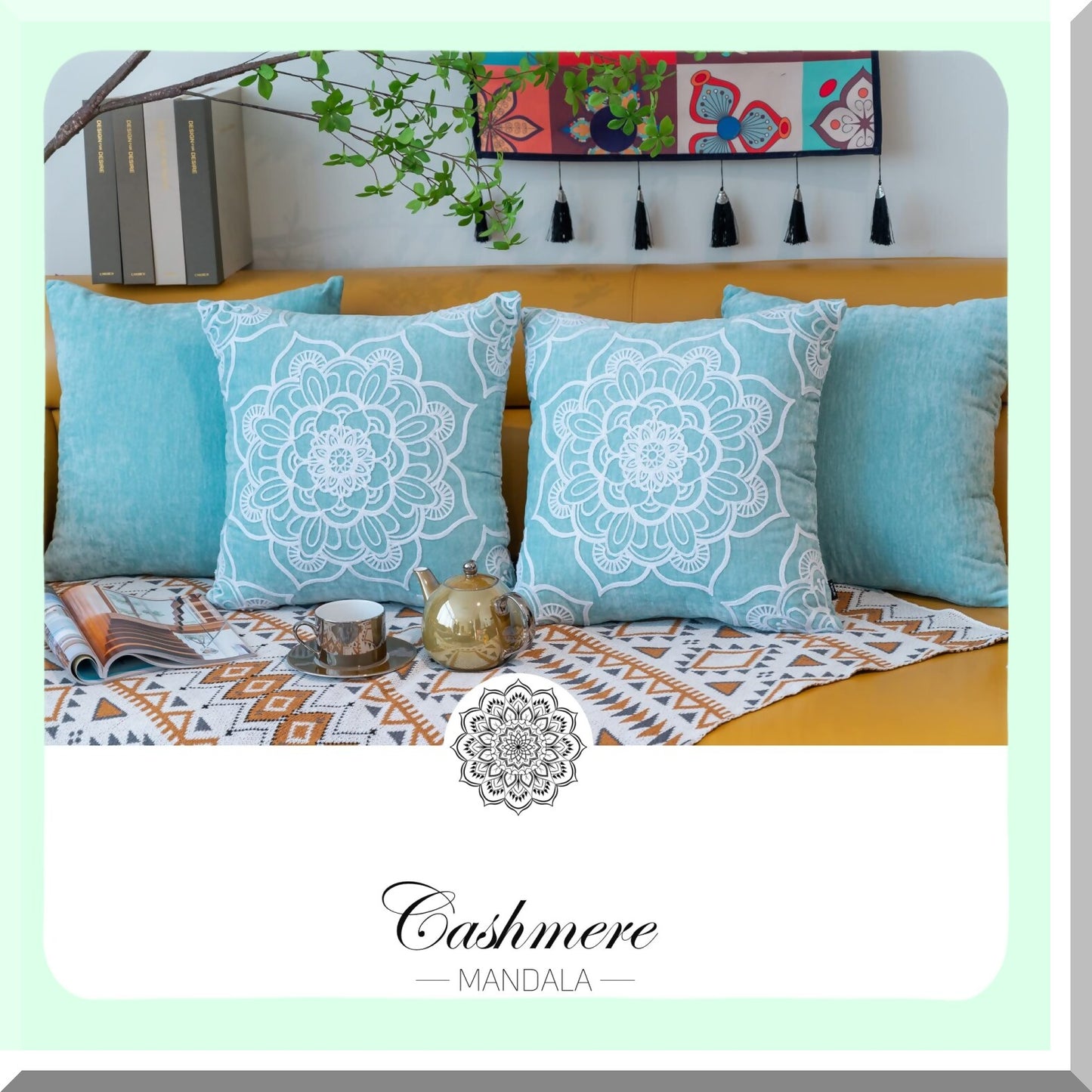 Aqua Blue Decorative Throw Pillow Set - 4 Pack 18x18 Inch Cushion Covers for Living Room Sofa Couch - Printed Home Decor Accent Pillows