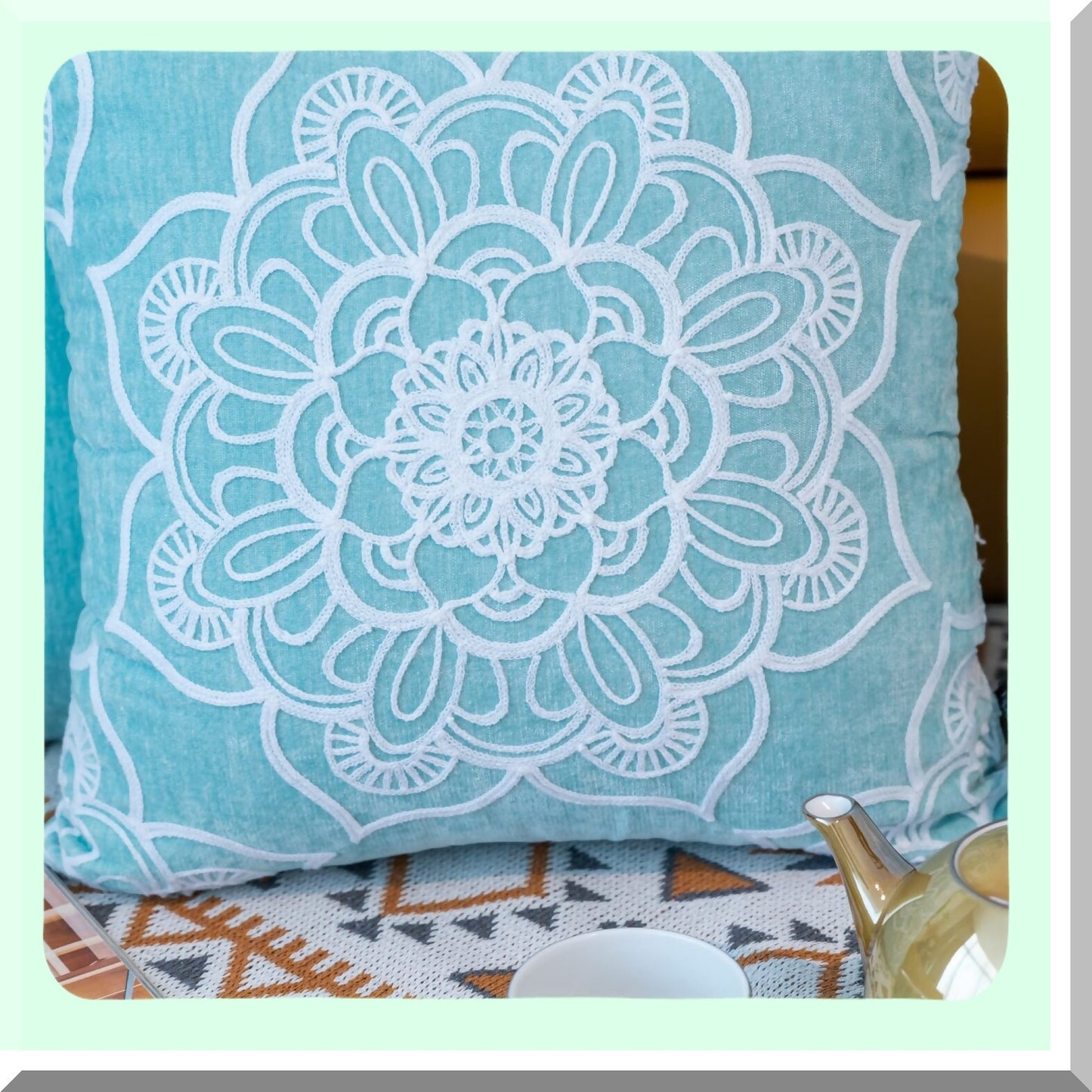 Aqua Blue Decorative Throw Pillow Set - 4 Pack 18x18 Inch Cushion Covers for Living Room Sofa Couch - Printed Home Decor Accent Pillows