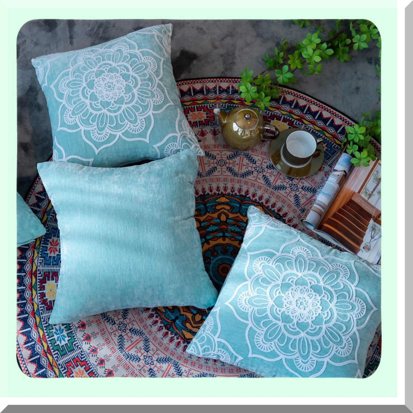 Aqua Blue Decorative Throw Pillow Set - 4 Pack 18x18 Inch Cushion Covers for Living Room Sofa Couch - Printed Home Decor Accent Pillows