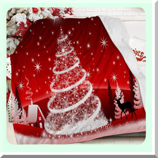 CozyWinter Red Flannel Throw Blanket with Deer Silhouette and Twinkle Lights - Perfect for Holiday Decor and Winter Warmth, 60 x 80 Inch