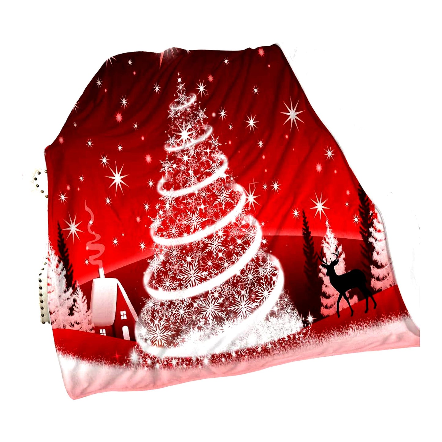CozyWinter Red Flannel Throw Blanket with Deer Silhouette and Twinkle Lights - Perfect for Holiday Decor and Winter Warmth, 60 x 80 Inch