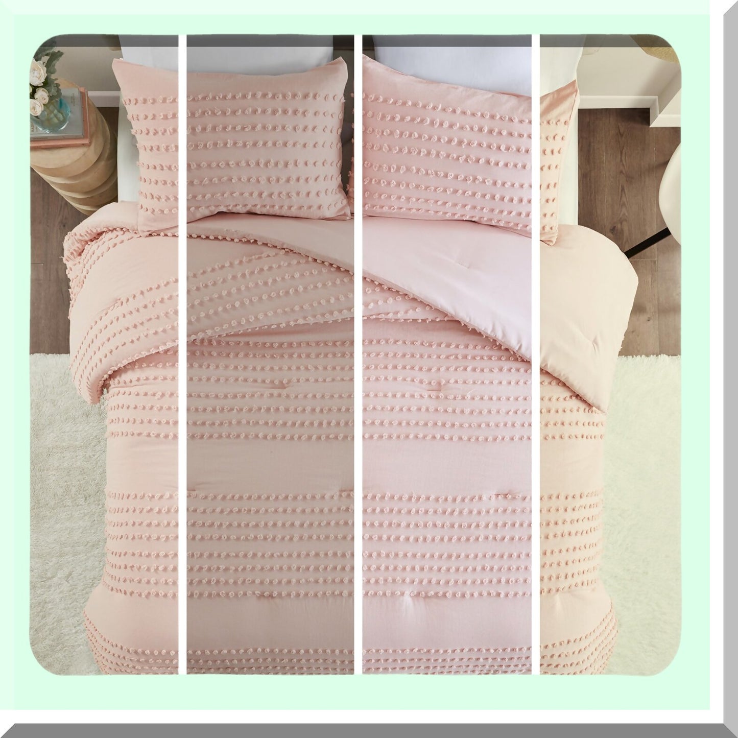 Pom-Pom Tufted Cotton Comforter Set - All Season Down Alternative Bedding with Matching Shams - Modern Jacquard Design - Twin/Twin XL - Blush Pink