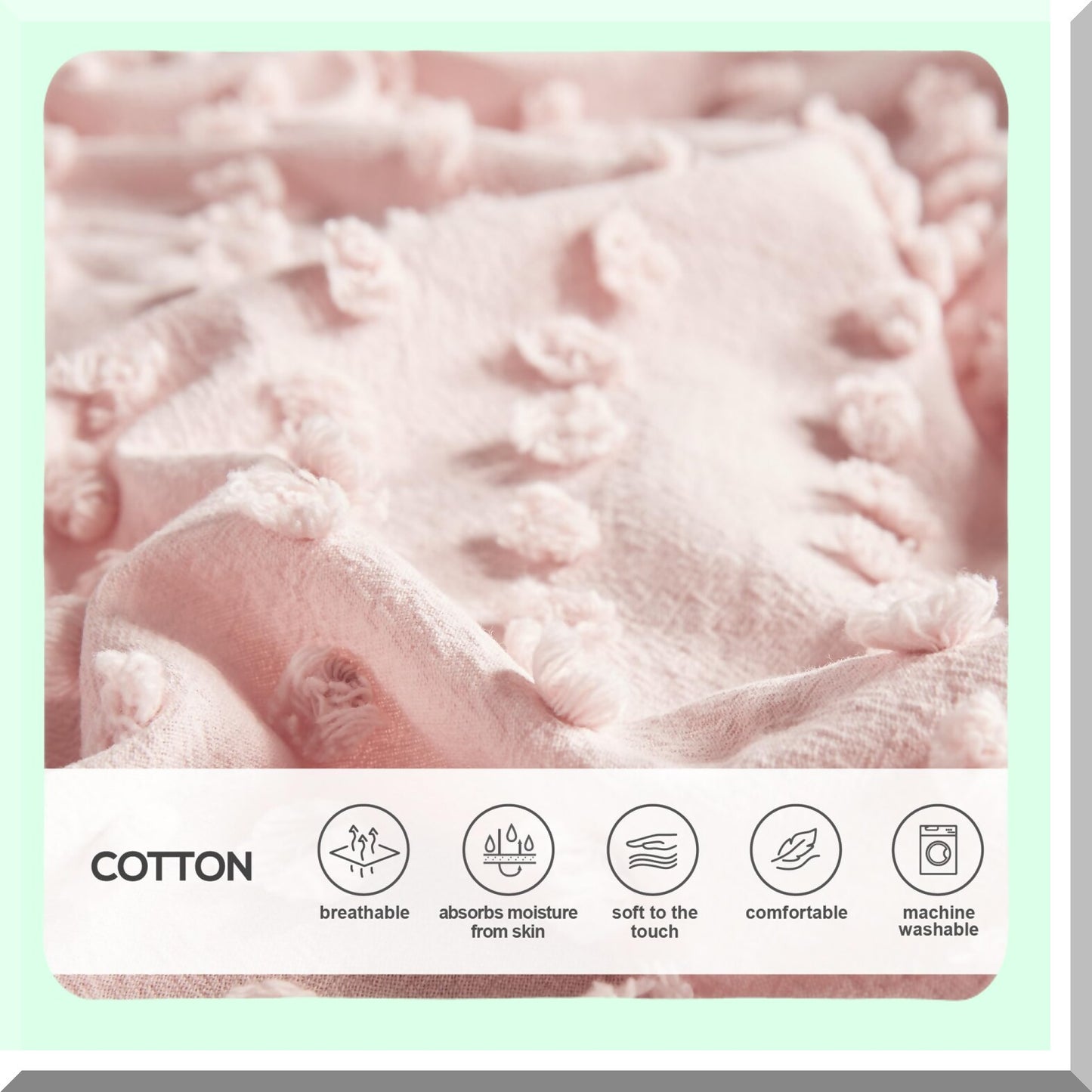 Pom-Pom Tufted Cotton Comforter Set - All Season Down Alternative Bedding with Matching Shams - Modern Jacquard Design - Twin/Twin XL - Blush Pink