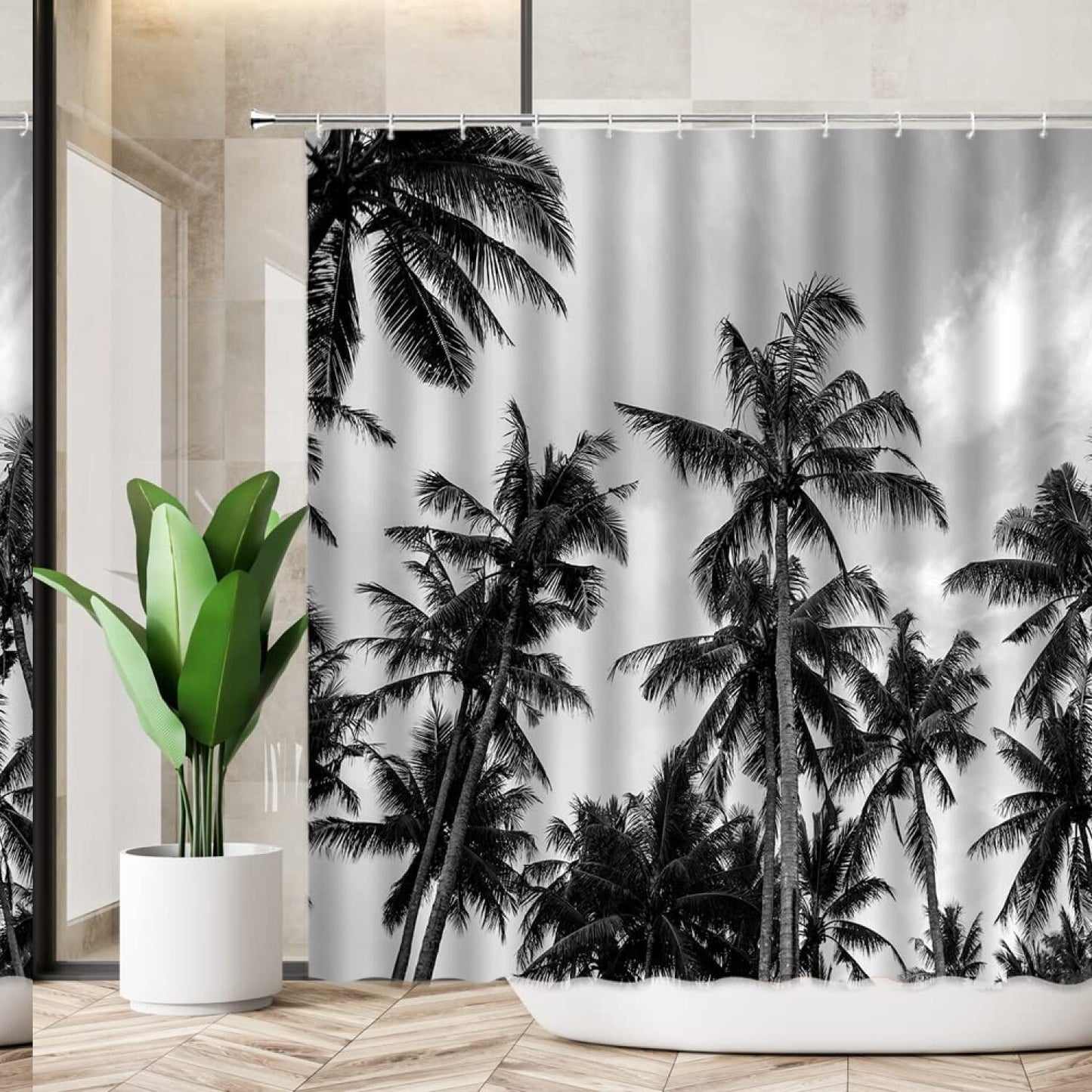 Black and White Palm Tree Shower Curtain 70x70 Inches