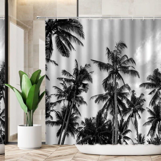 Black and White Palm Tree Shower Curtain 70x70 Inches