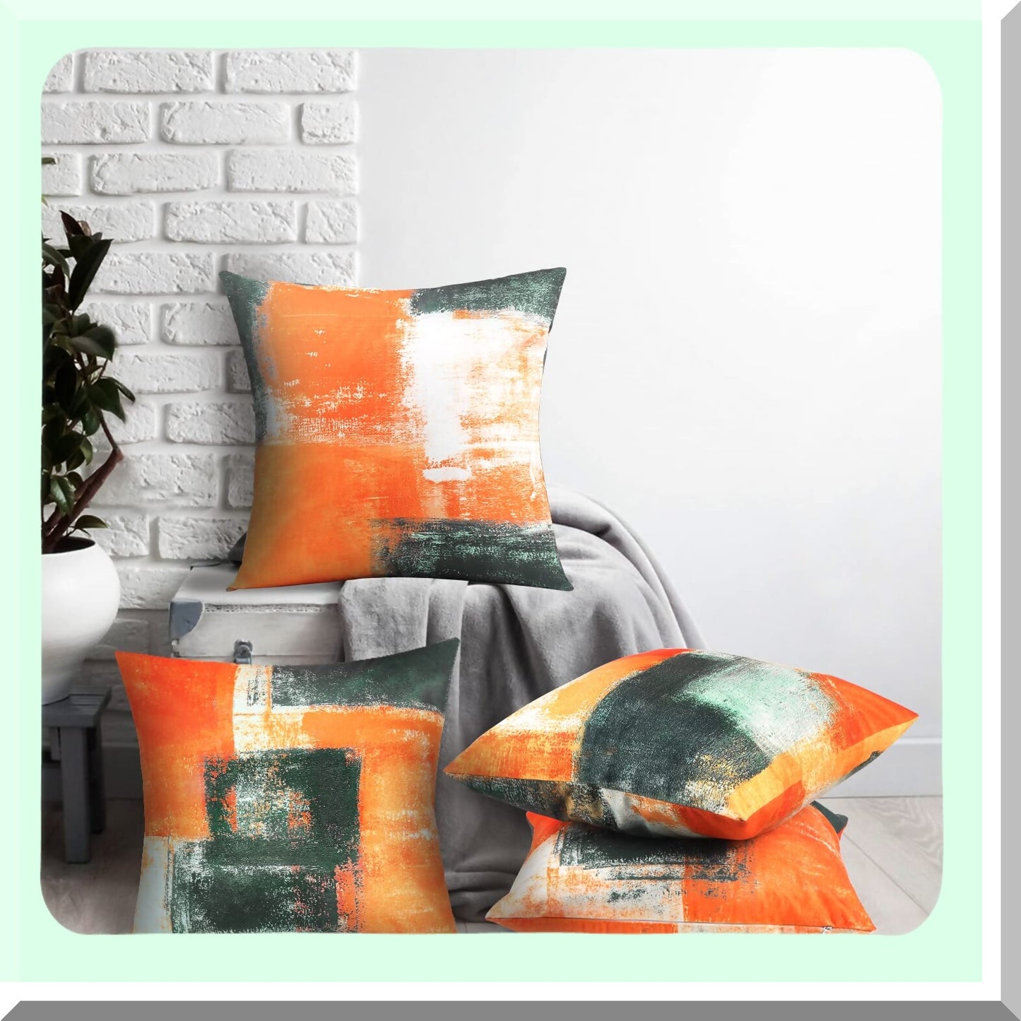 Abstract Art Burnt Orange Cushion Covers - Set of 4 | Decorative Throw Pillowcases 18x18 Inch for Sofa, Couch, Bedroom, Living Room, Outdoor Home Decor - Taupe Palette