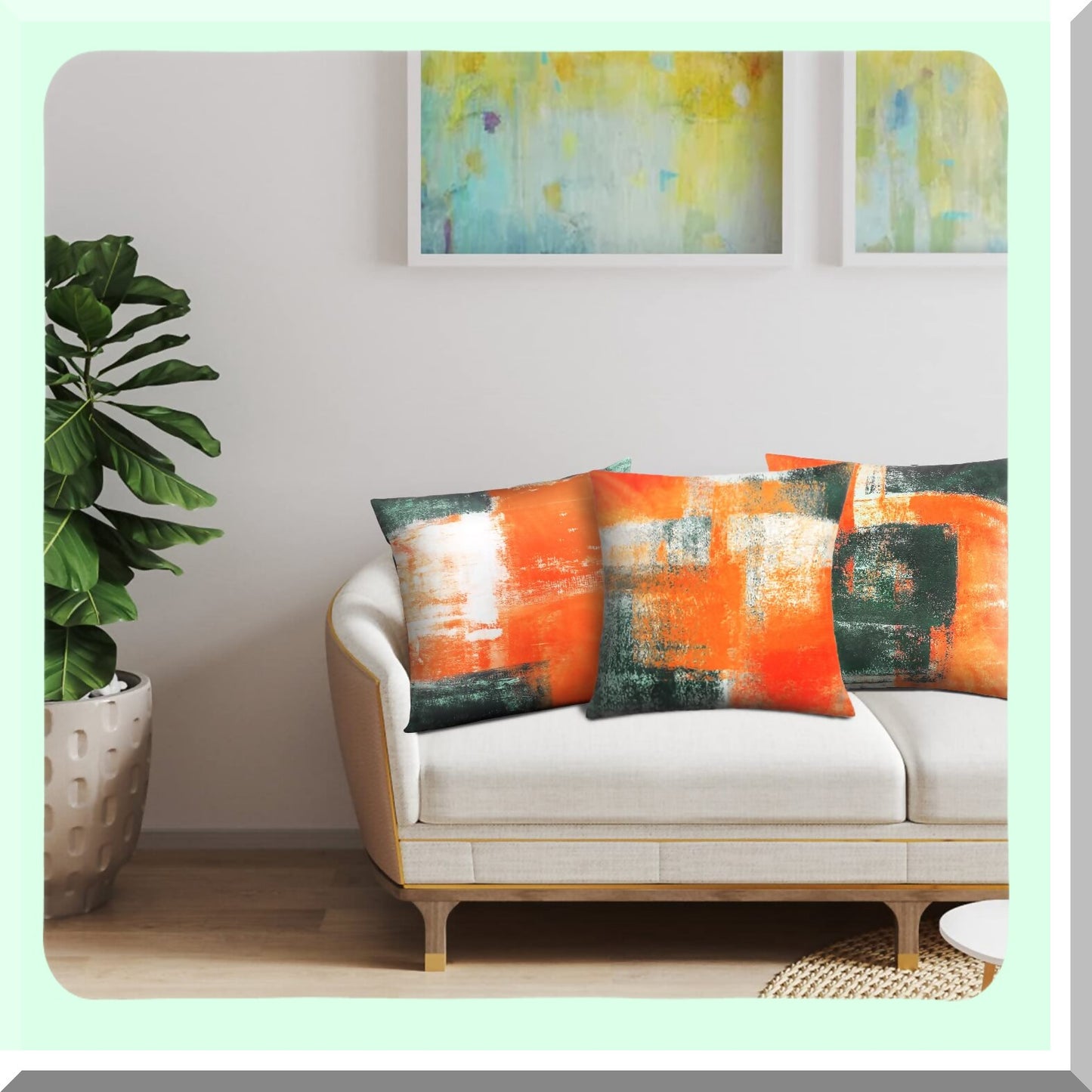 Abstract Art Burnt Orange Cushion Covers - Set of 4 | Decorative Throw Pillowcases 18x18 Inch for Sofa, Couch, Bedroom, Living Room, Outdoor Home Decor - Taupe Palette