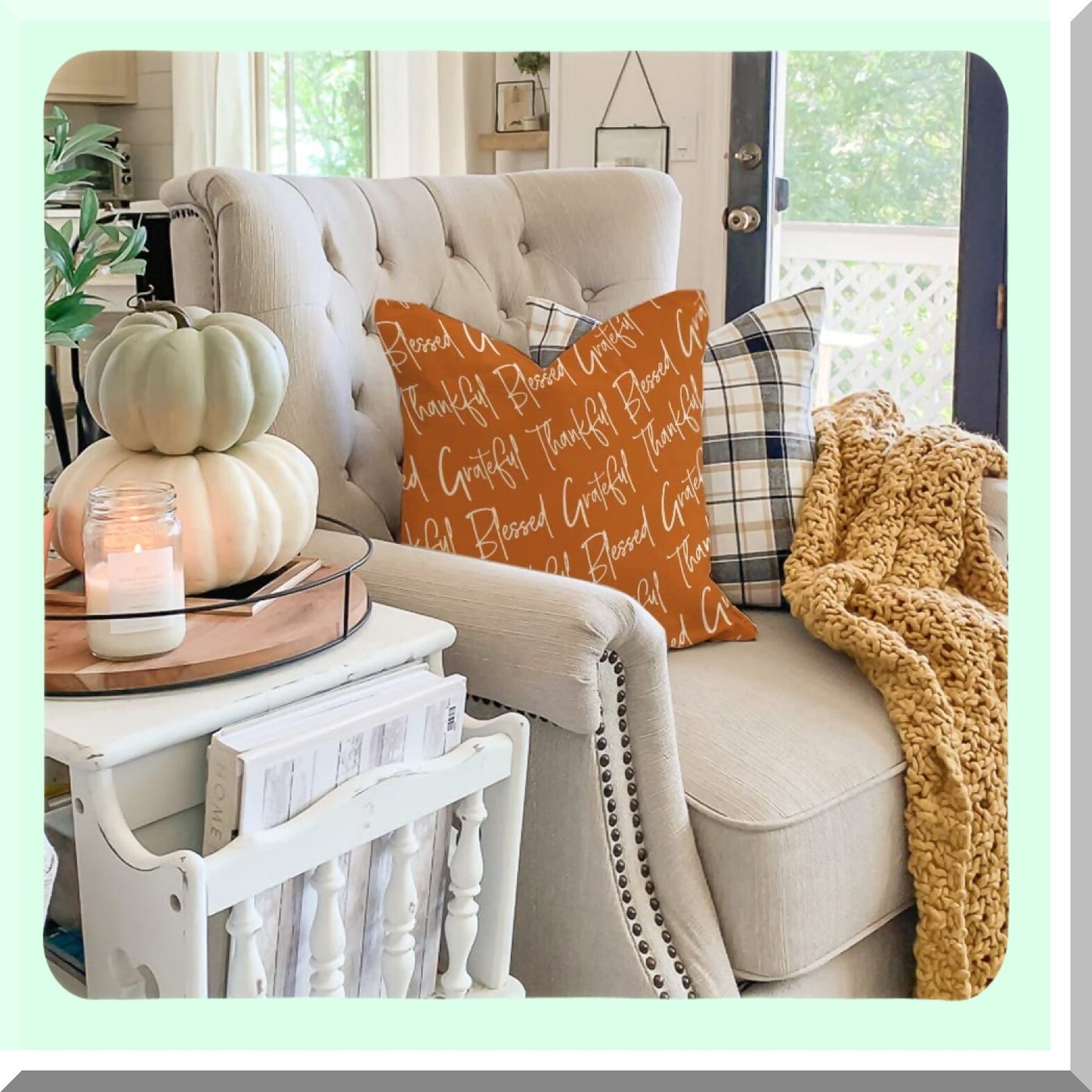 Autumn Harvest Pillow Set - Buffalo Plaid Maple Leaf Pumpkin Decor - Thankful Grateful Blessed Throw Pillows - Farmhouse Thanksgiving Cushion Covers