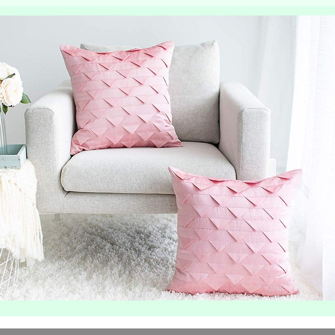 Emerald Green Origami Pillow Set - Textured Solid Covers, 16x16 inches - Set of 2 - Decorative Cushion Cases for Home Décor - Vibrant Green Color