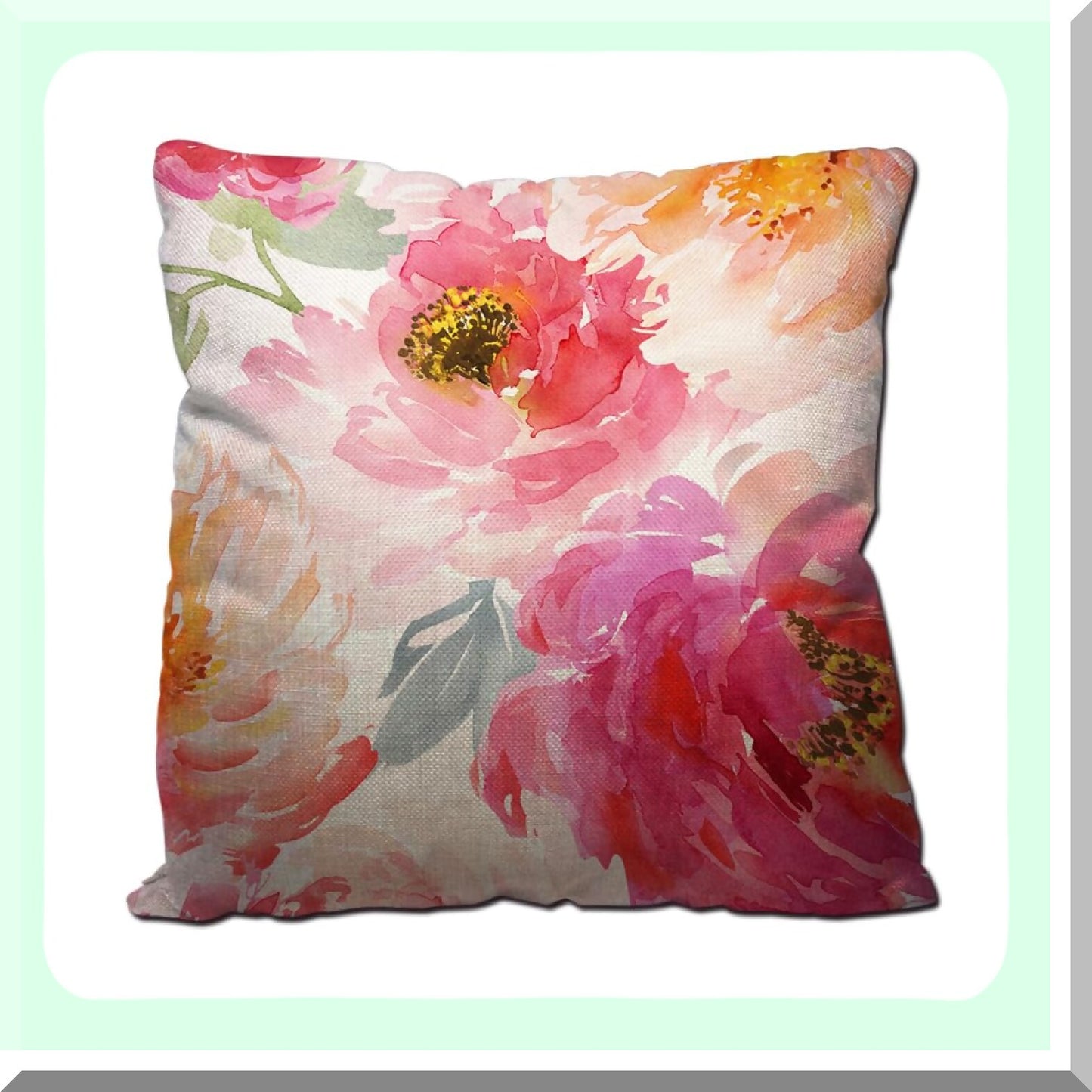 Peony Bloom Cotton Linen Pillow Covers - Watercolor Floral Cushion Cases for Couch Sofa - Decorative Throw Pillow Cases 18X18, Pink & Red
