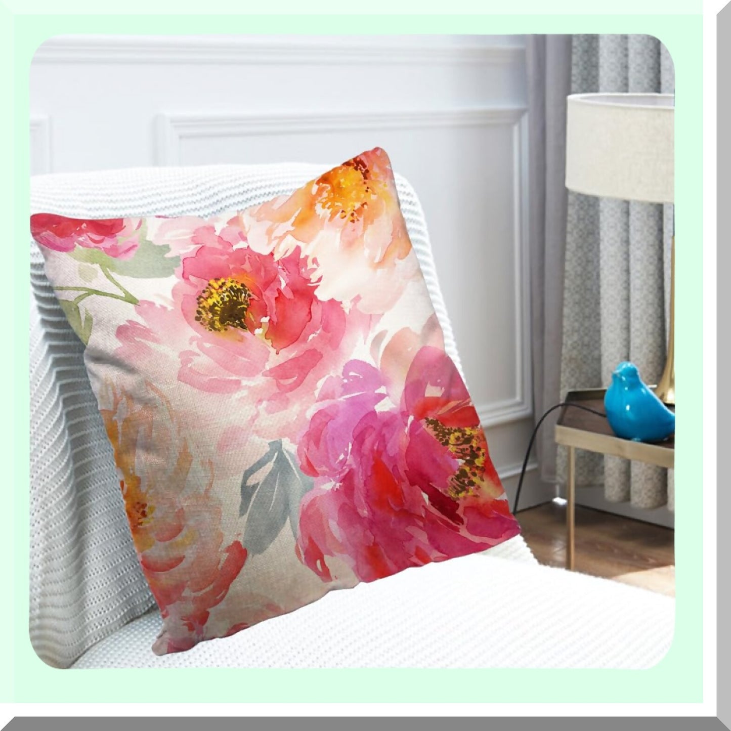 Peony Bloom Cotton Linen Pillow Covers - Watercolor Floral Cushion Cases for Couch Sofa - Decorative Throw Pillow Cases 18X18, Pink & Red