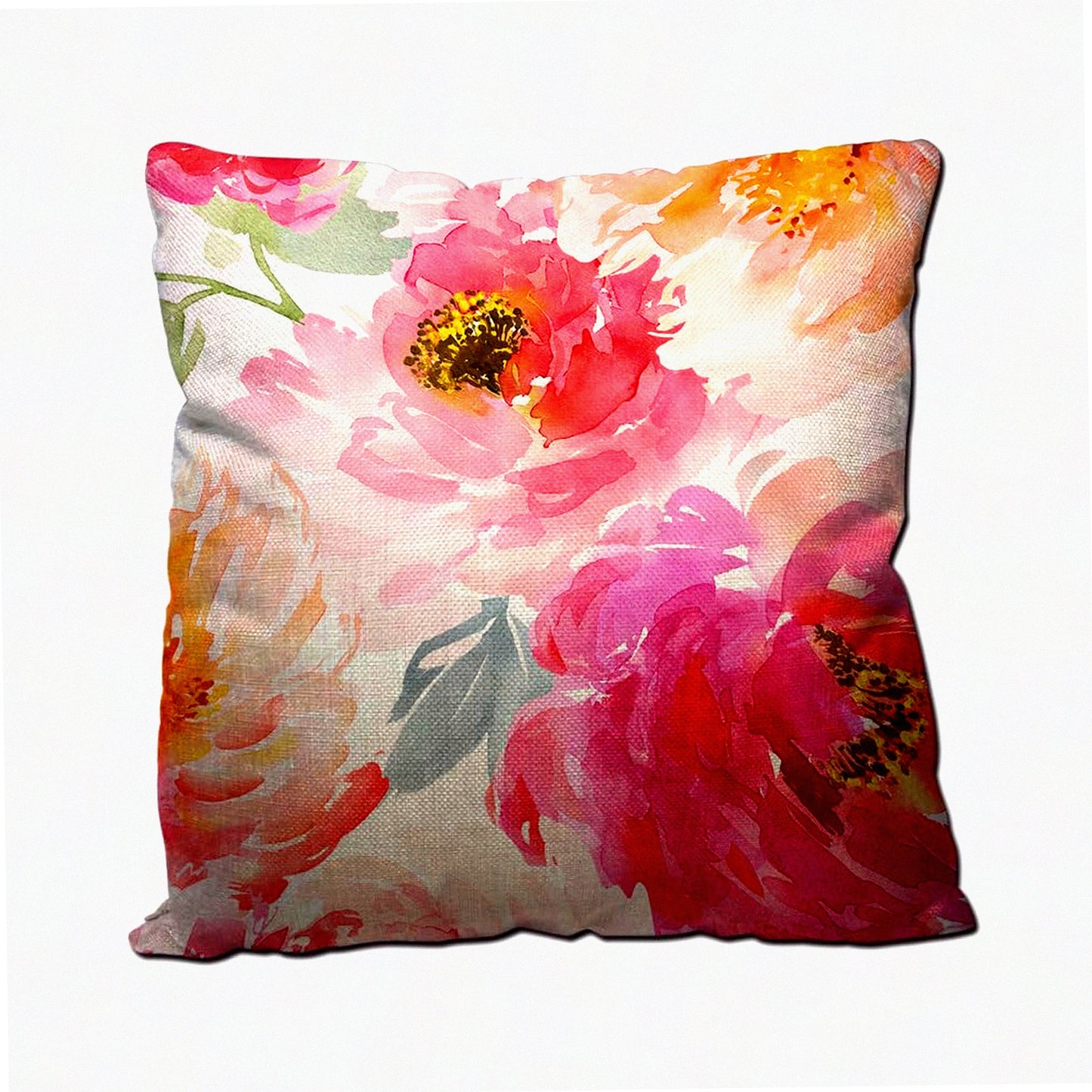 Peony Bloom Cotton Linen Pillow Covers - Watercolor Floral Cushion Cases for Couch Sofa - Decorative Throw Pillow Cases 18X18, Pink & Red