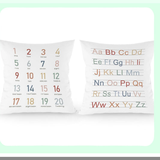 Educational Alphabet Numbers Pillow Covers, Kids Reading Room Decor, Teen Girls Gifts, Nursery Playroom Decorative Pillow Cases, Set of 2, 18x18 Inch