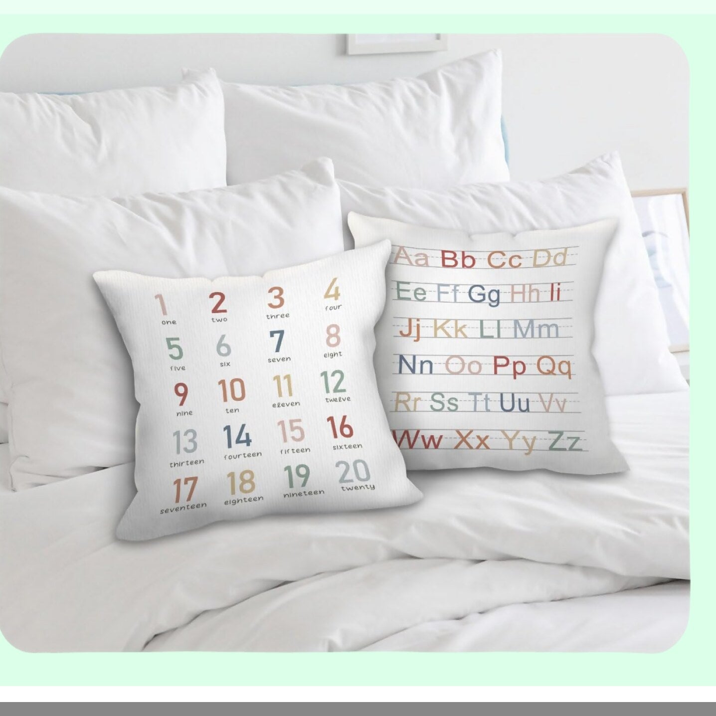 Educational Alphabet Numbers Pillow Covers, Kids Reading Room Decor, Teen Girls Gifts, Nursery Playroom Decorative Pillow Cases, Set of 2, 18x18 Inch