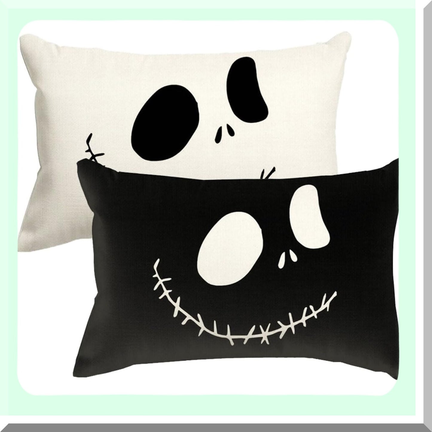 Spooky Night Lumbar Pillow Cover Set - Black & White Ghost Cushion Case 12x20 Inch - Nightmare Before Decorative Throw Pillows for Couch - Pack of 2