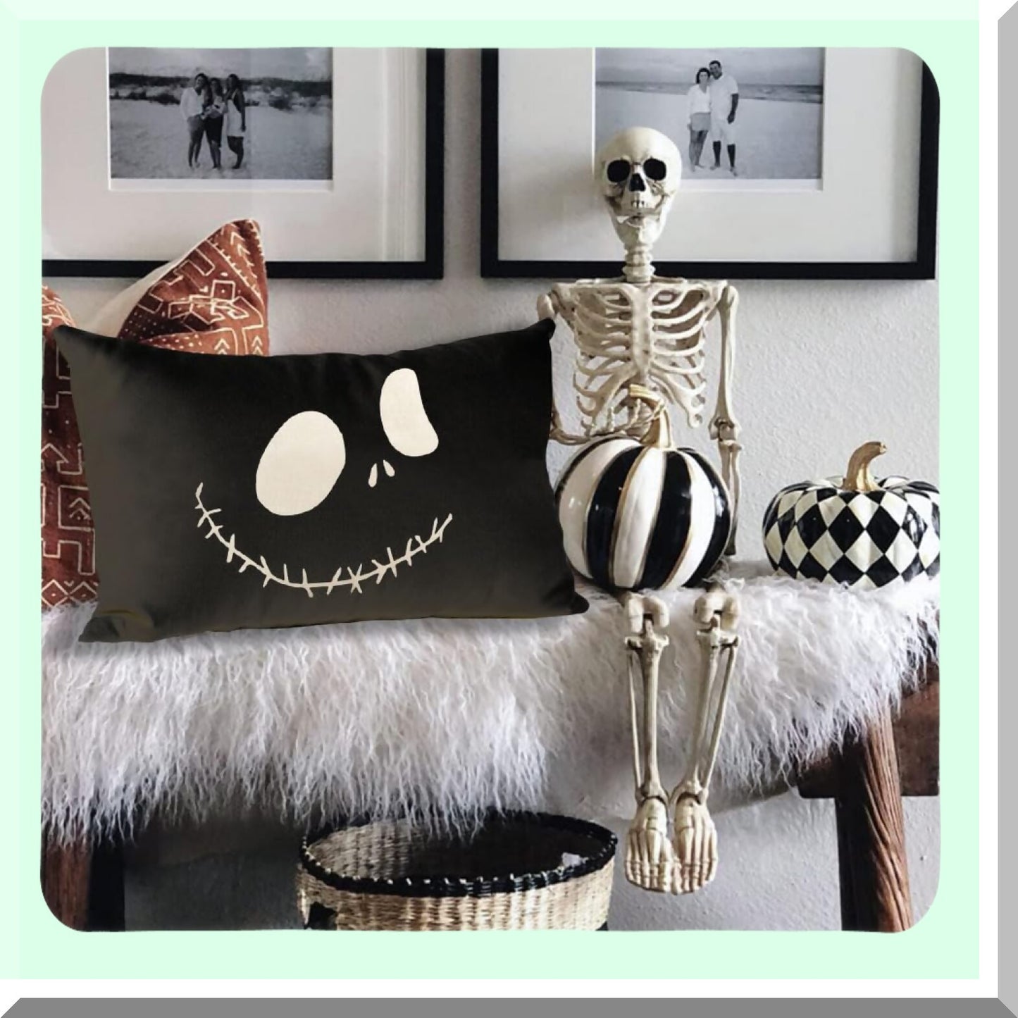 Spooky Night Lumbar Pillow Cover Set - Black & White Ghost Cushion Case 12x20 Inch - Nightmare Before Decorative Throw Pillows for Couch - Pack of 2