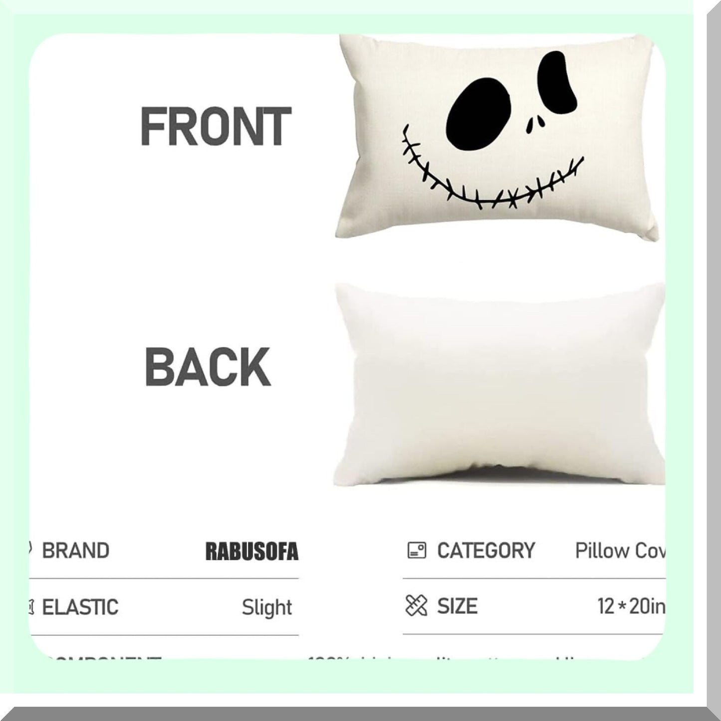 Spooky Night Lumbar Pillow Cover Set - Black & White Ghost Cushion Case 12x20 Inch - Nightmare Before Decorative Throw Pillows for Couch - Pack of 2