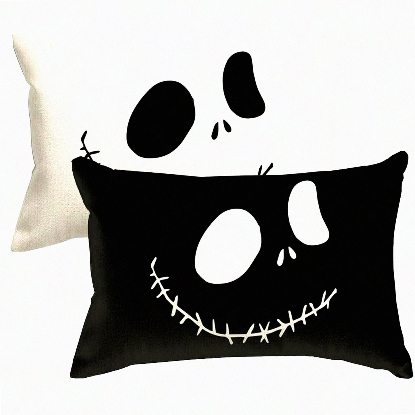 Spooky Night Lumbar Pillow Cover Set - Black & White Ghost Cushion Case 12x20 Inch - Nightmare Before Decorative Throw Pillows for Couch - Pack of 2