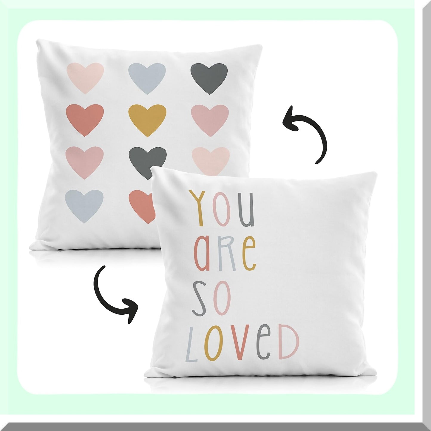 Heartful Boho Nursery Pillow Cover - Reversible 18x18 Throw Case for Sofa Couch, Girls Room Decor - Soft Bohemian Cushion Cover