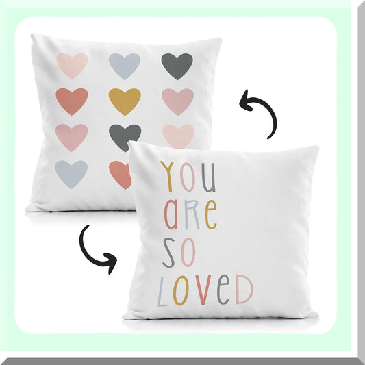 Heartful Boho Nursery Pillow Cover - Reversible 18x18 Throw Case for Sofa Couch, Girls Room Decor - Soft Bohemian Cushion Cover