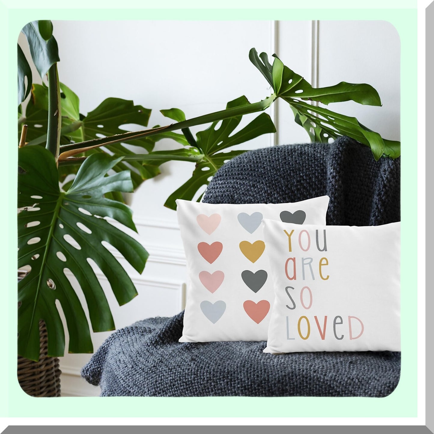 Heartful Boho Nursery Pillow Cover - Reversible 18x18 Throw Case for Sofa Couch, Girls Room Decor - Soft Bohemian Cushion Cover