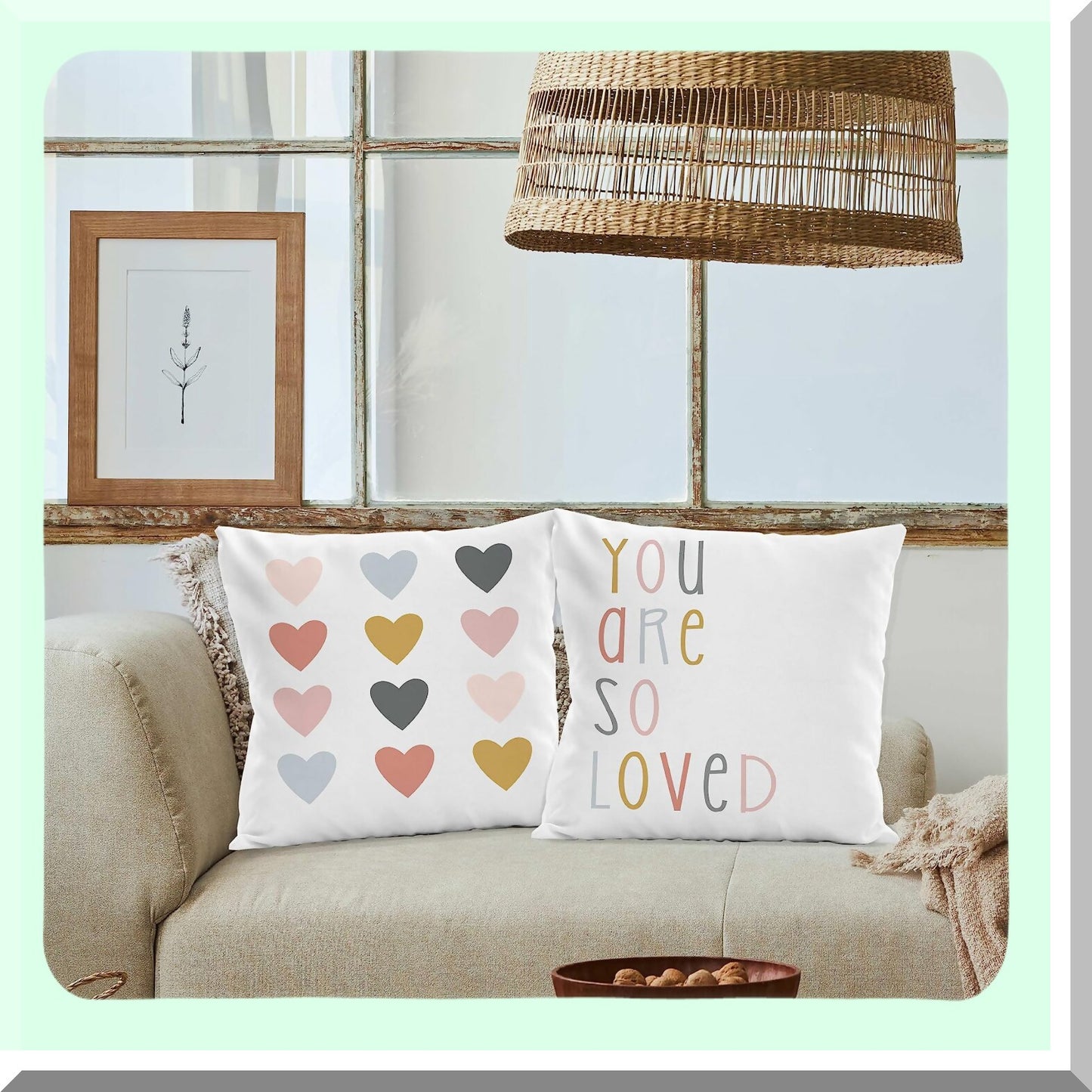 Heartful Boho Nursery Pillow Cover - Reversible 18x18 Throw Case for Sofa Couch, Girls Room Decor - Soft Bohemian Cushion Cover