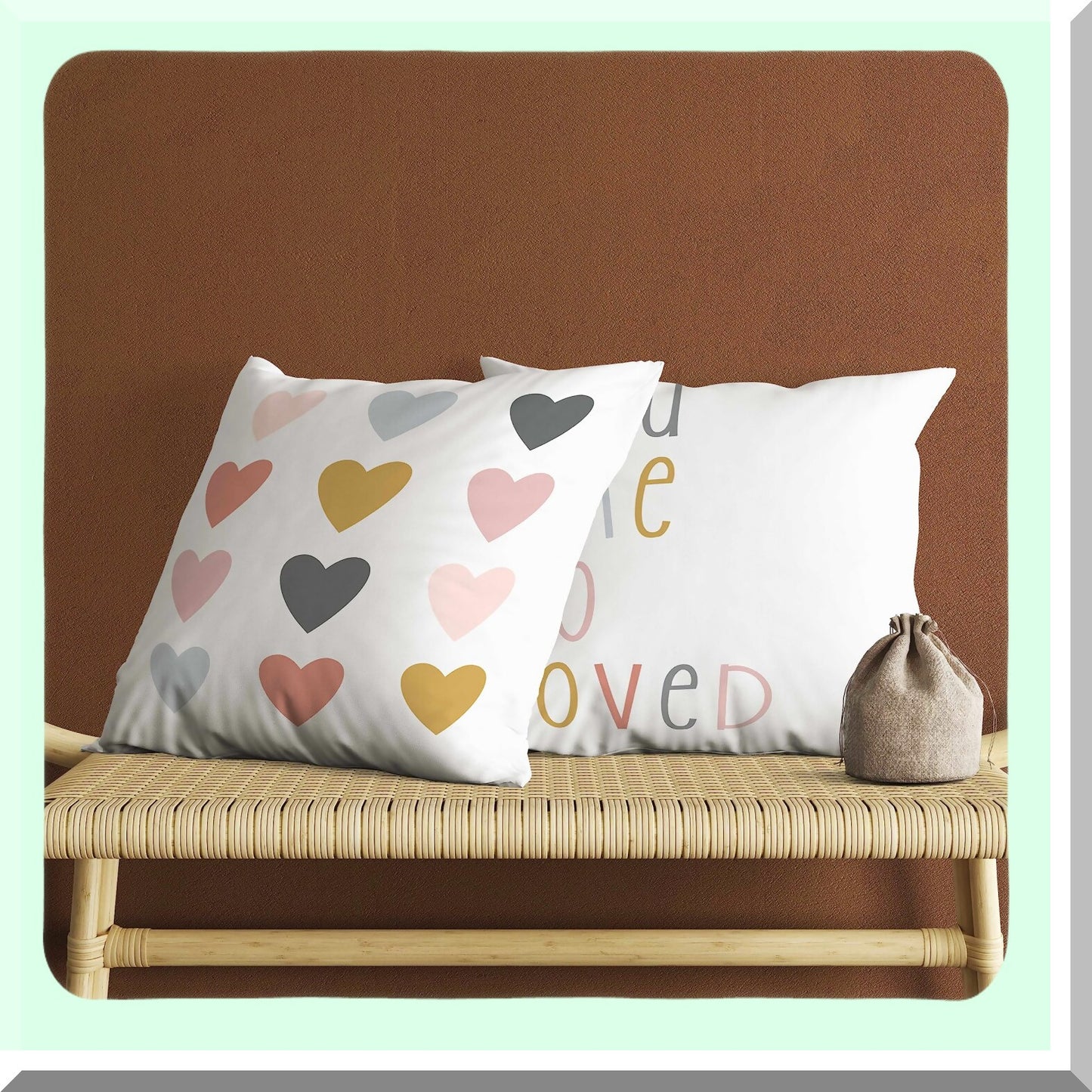 Heartful Boho Nursery Pillow Cover - Reversible 18x18 Throw Case for Sofa Couch, Girls Room Decor - Soft Bohemian Cushion Cover