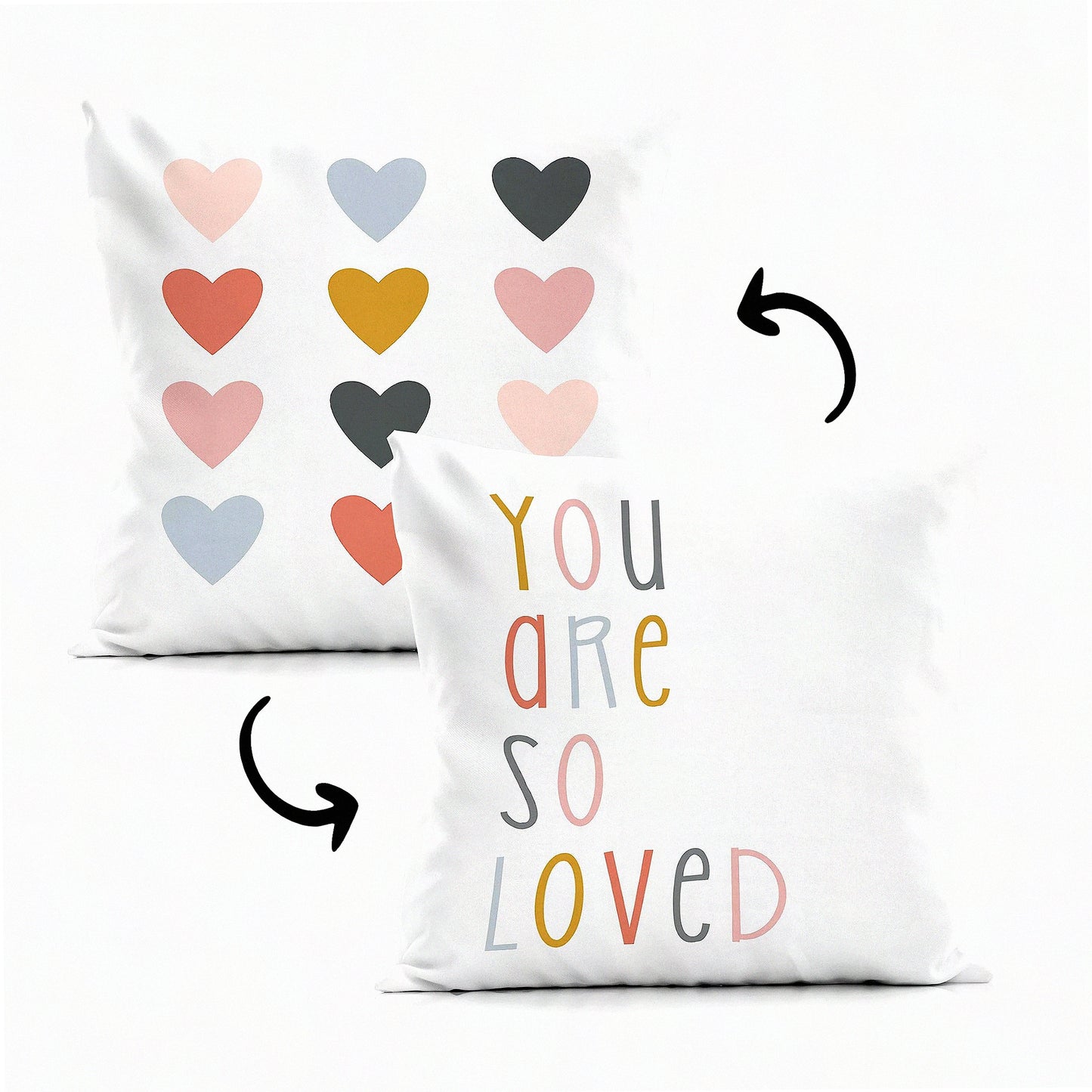 Heartful Boho Nursery Pillow Cover - Reversible 18x18 Throw Case for Sofa Couch, Girls Room Decor - Soft Bohemian Cushion Cover