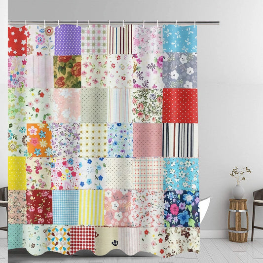 Patchwork Floral Shower Curtain 71x72 Inches Yellow Blue