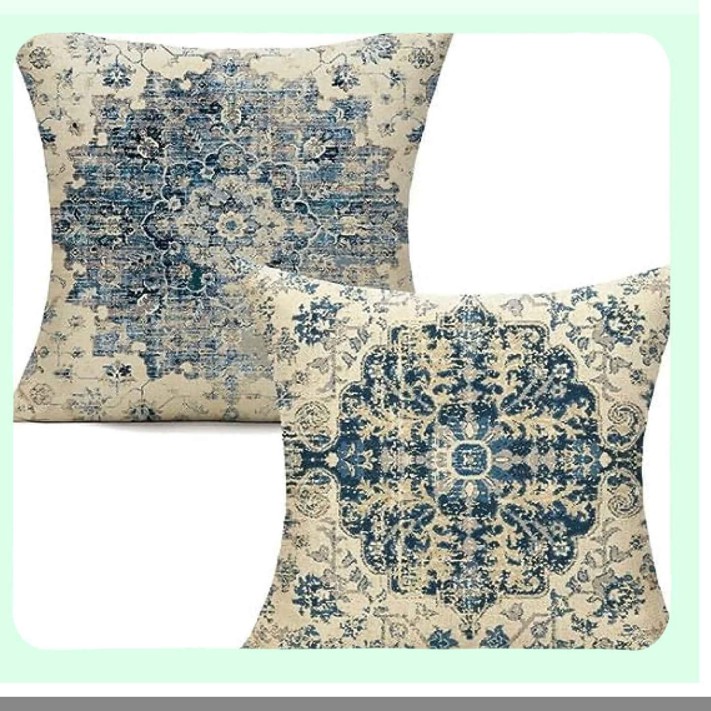 Boho Blue Spring Pillow Covers - Set of 2 Farmhouse Vintage Gray Cases for Living Room & Bedroom Decor - Outdoor Bohemian Cushion Cases 18x18