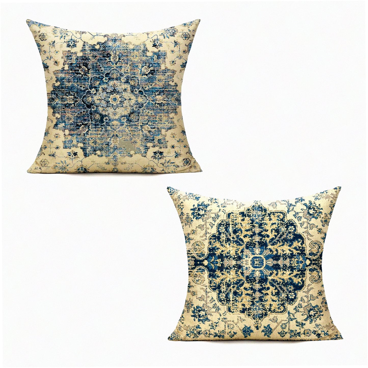 Boho Blue Spring Pillow Covers - Set of 2 Farmhouse Vintage Gray Cases for Living Room & Bedroom Decor - Outdoor Bohemian Cushion Cases 18x18