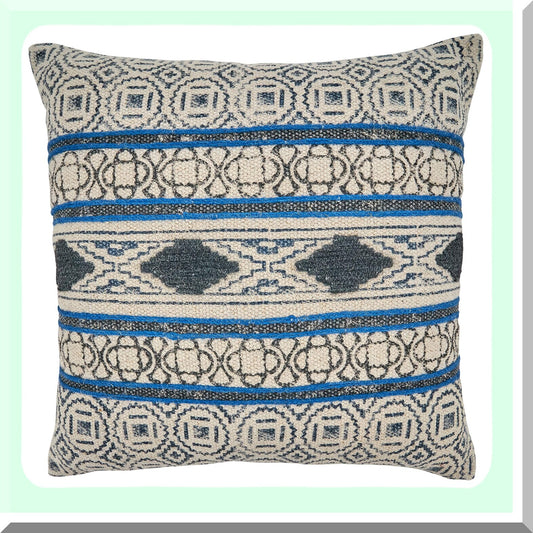 Boho Blue Oasis Pillow Cover - 20" - Ridgewater Collection - Bohemian Rug Design - Decorative Throw Pillow - Home Accent - Soft Cotton Fabric