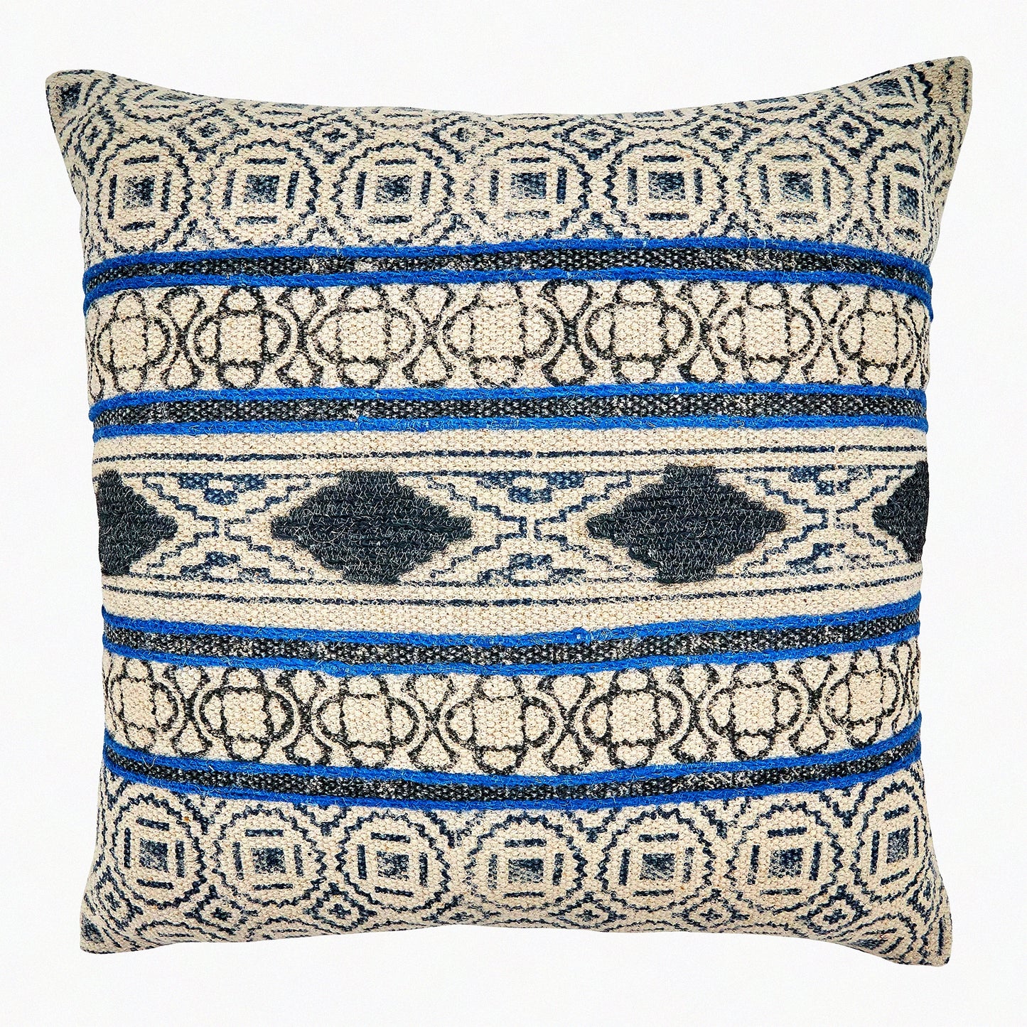 Boho Blue Oasis Pillow Cover - 20" - Ridgewater Collection - Bohemian Rug Design - Decorative Throw Pillow - Home Accent - Soft Cotton Fabric